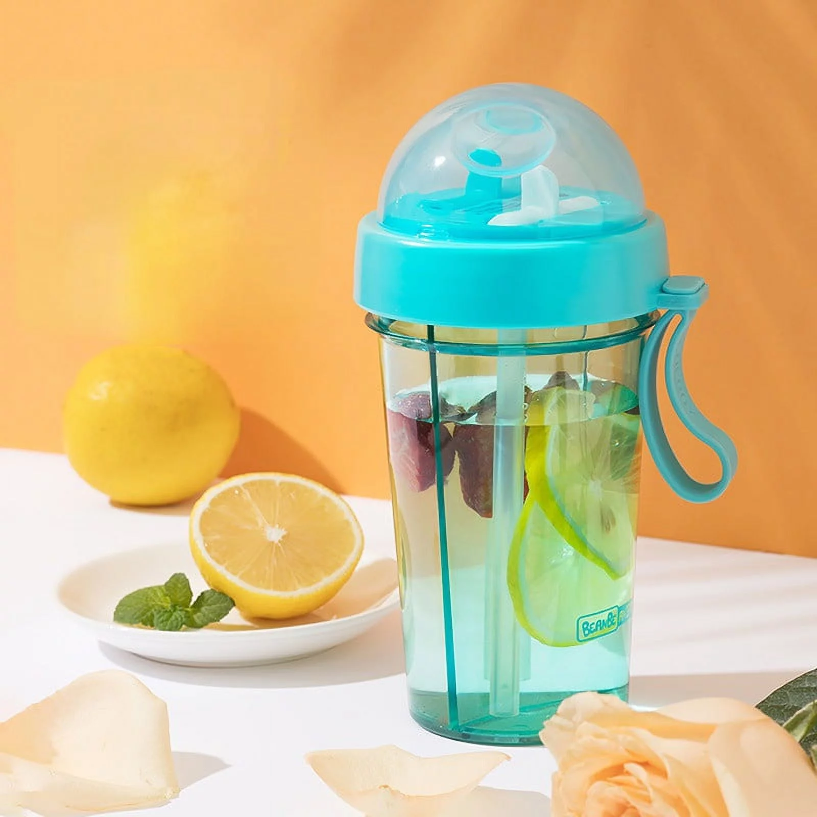 600ml Plastic Water Bottle, Innovative Dual Use Water Bottle Straw Water Cup for Home Outdoor Camping Sport (black)