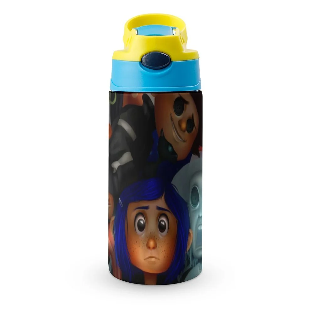 Coraline Poster Kid's Insulated Water Bottle With Straw Vacuum Stainless Steel Cup Leak-Proof Children Toddler Thermoses