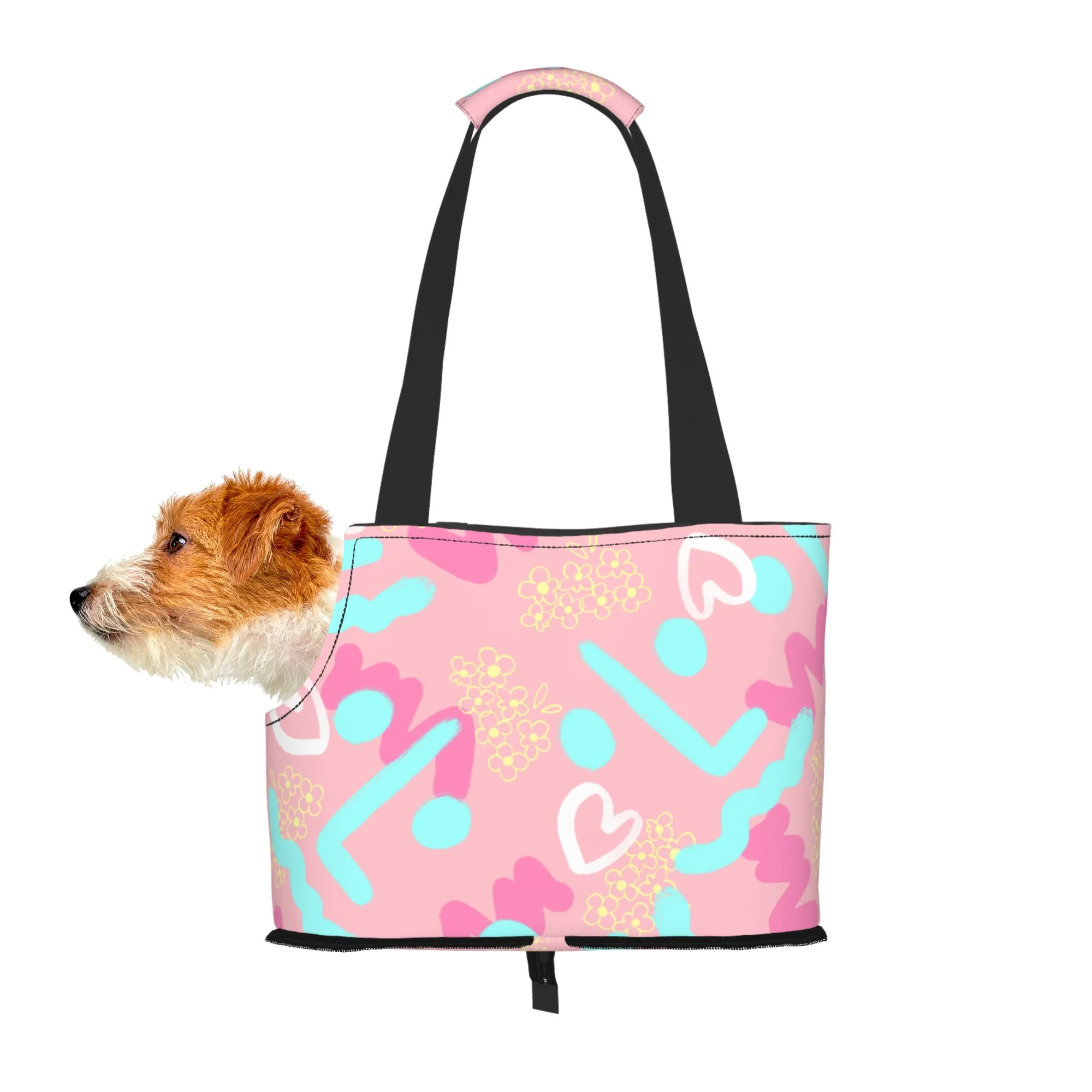 TEQUAN Foldable Dog Purse Carrier, Collapsible Dazzle Color Smiling Face Graffiti Prints Pet Travel Tote Bag for Small Cat Puppy, Waterproof Dog Soft-Sided Carriers