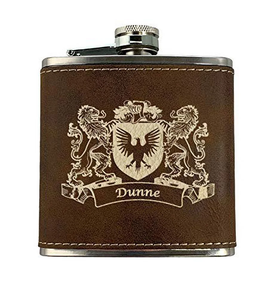 Dunne Irish Coat of Arms Leather Flask - Rustic Brown