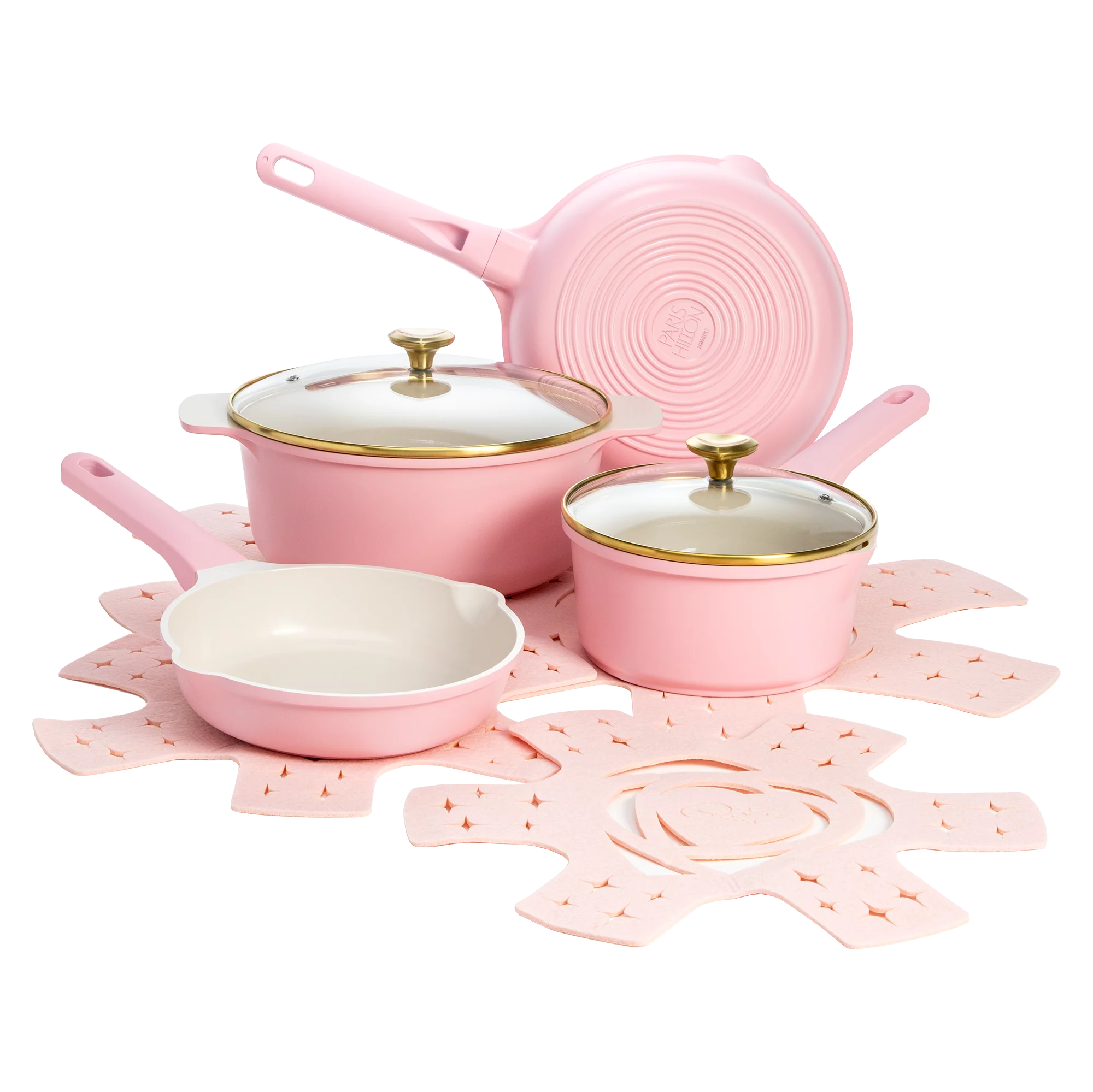 Paris Hilton Clean Ceramic™ Nonstick Cast Aluminum Cookware Set with Heart Shaped Lid Knobs, Pink