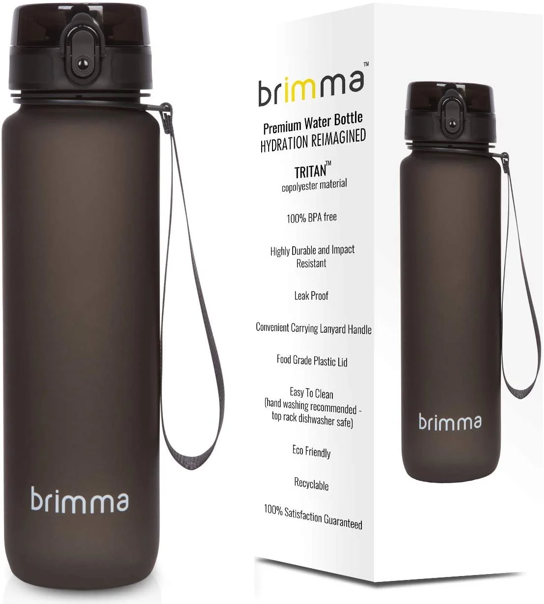 Brimma Premium Sports Water Bottle with Leak Proof Flip Top Lid - Eco Friendly & BPA Free Tritan Plastic - Must Have for The Gym, Yoga, Running, Outdoors, Cycling, and Camping