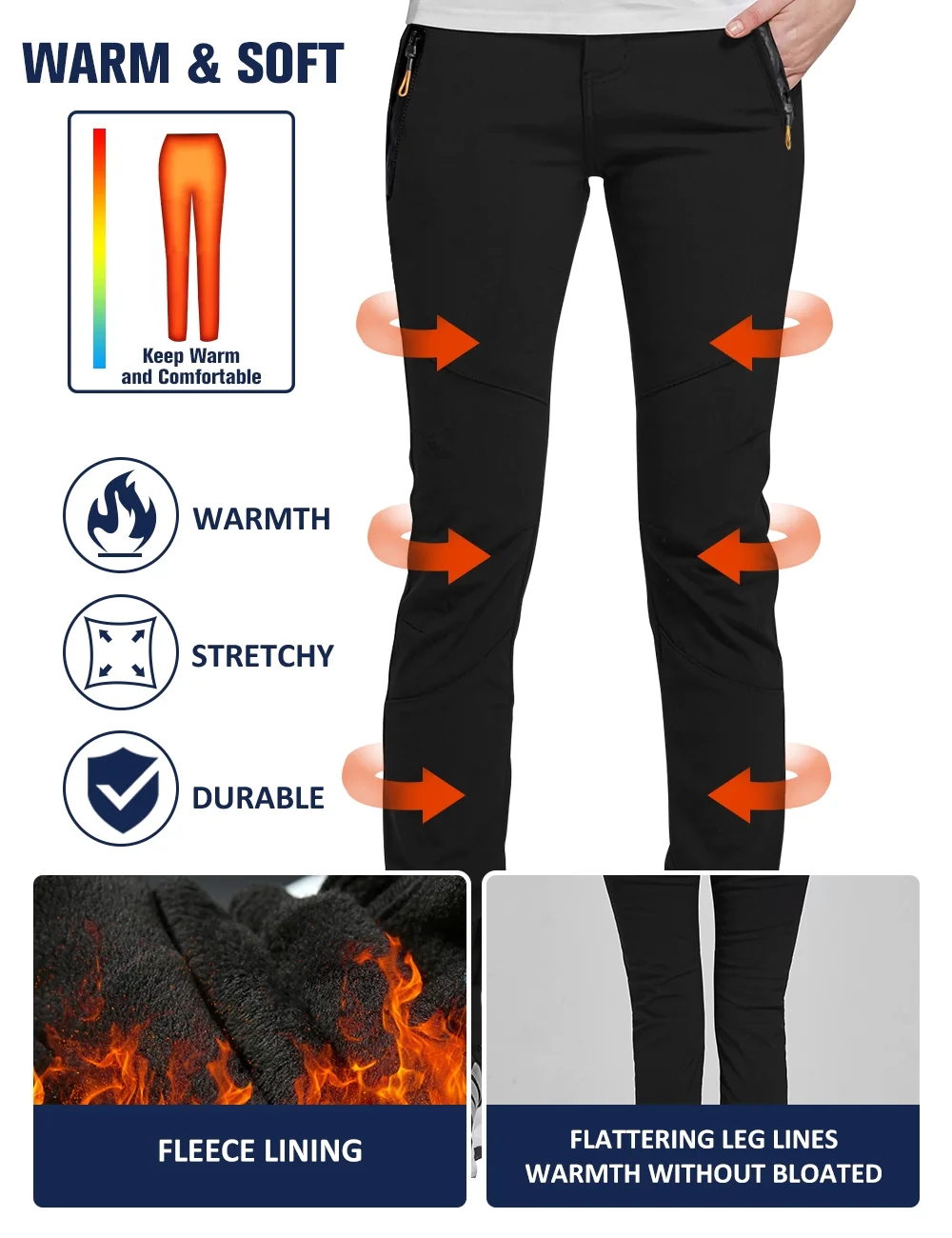 Camii Mia Snow Pants for Women Windproof Waterproof Ski Fleece Lined Pants Winter Warm Outdoor Hiking Pants