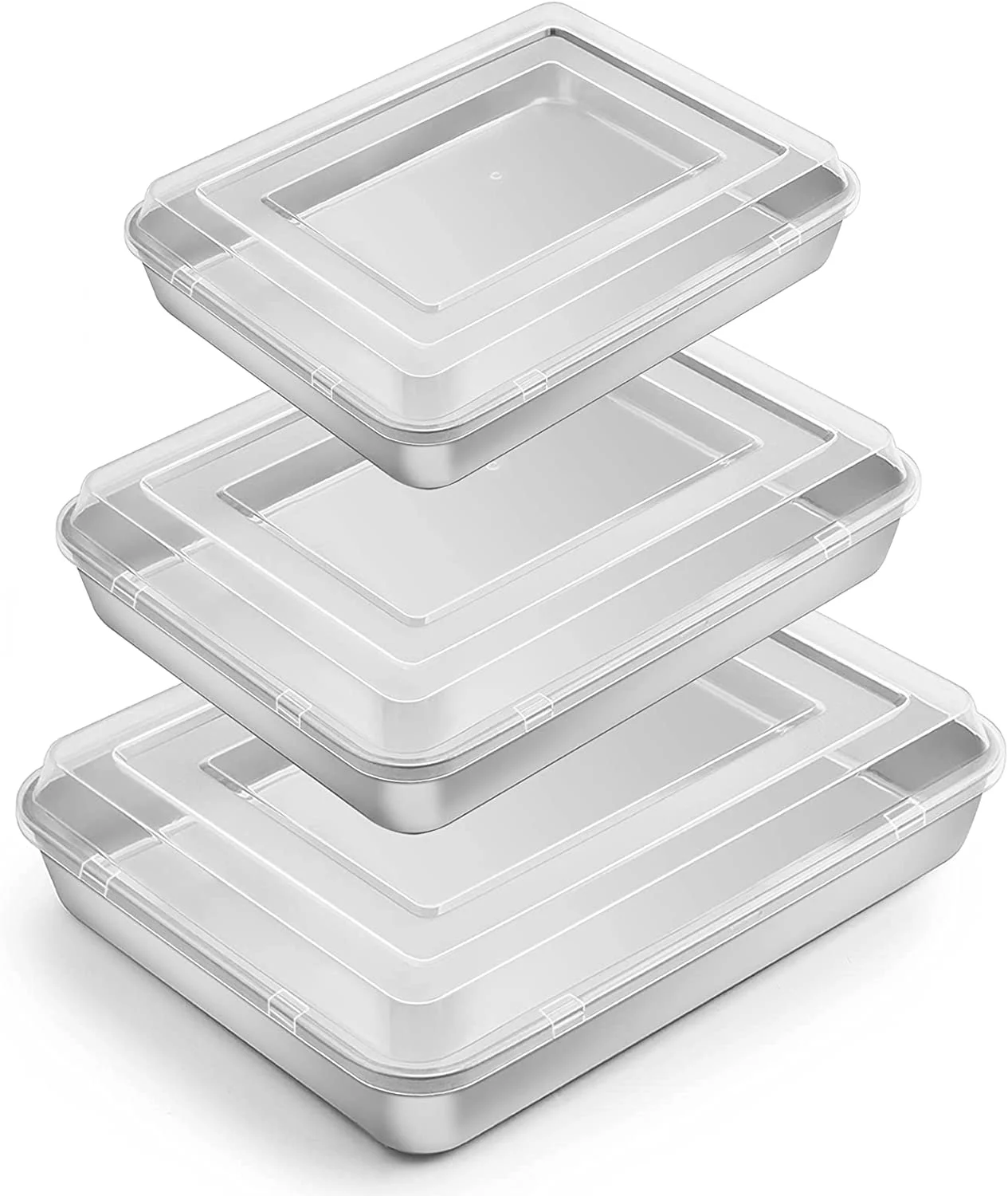 Walchoice Baking Pan with Lid Set of 6, Stainless Steel Rectangular Bakeware Set for Cake Brownie Lasagna Casserole, Include 3 Pans & 3 Lids