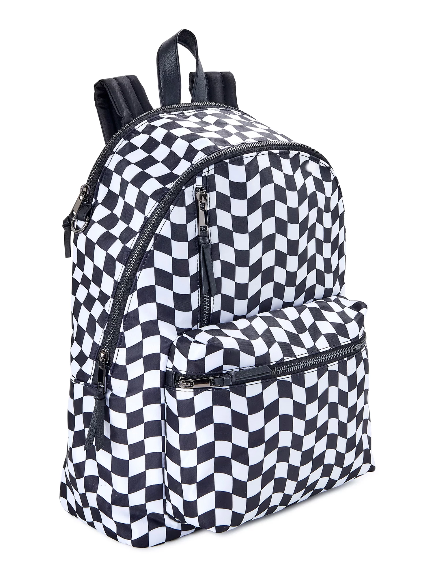 No Boundaries Women's Dome Zip Backpack, Black White Checker