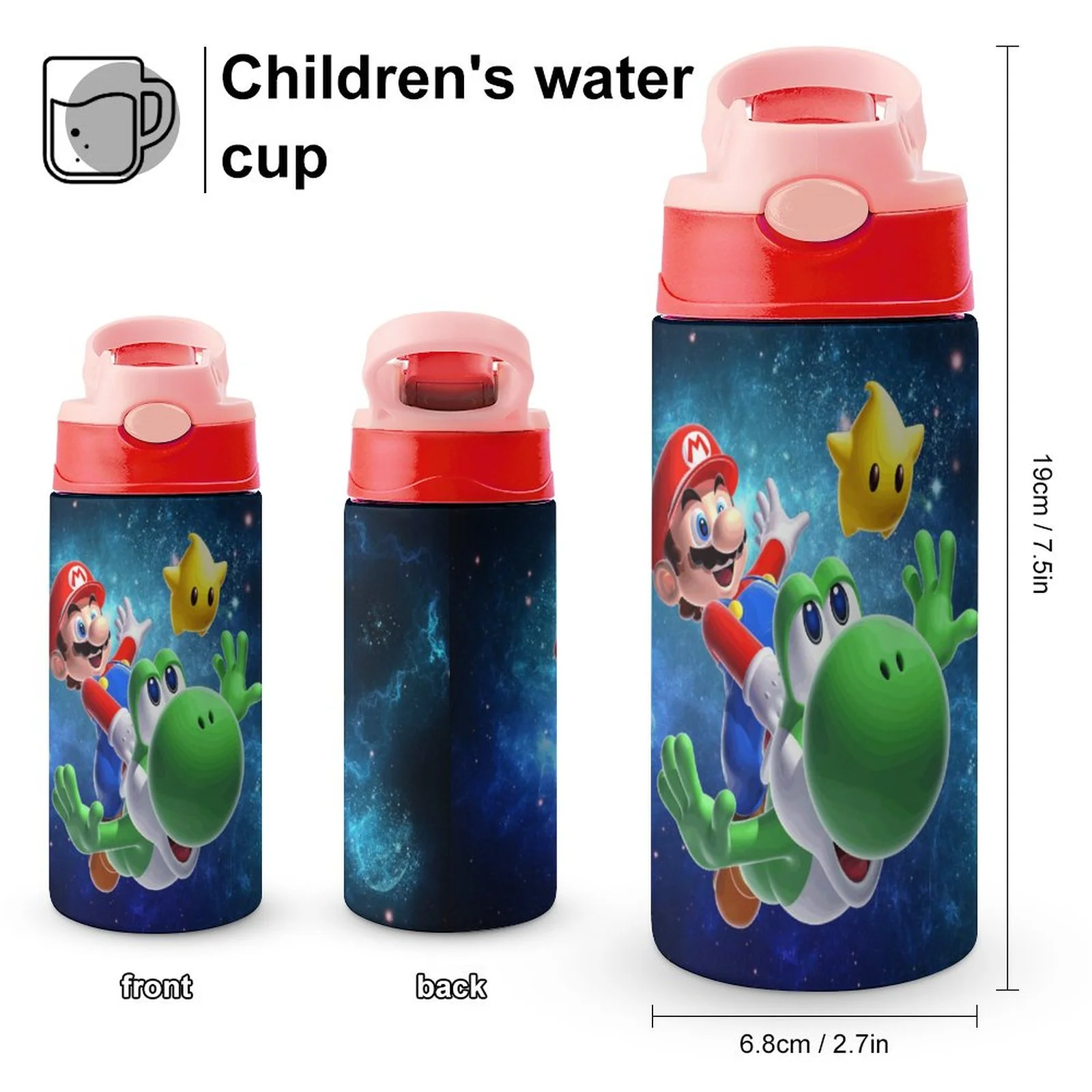 Super Mario Pet Kid's Insulated Water Bottle With Straw Vacuum Stainless Steel Cup Leak-Proof Children Toddler Thermoses