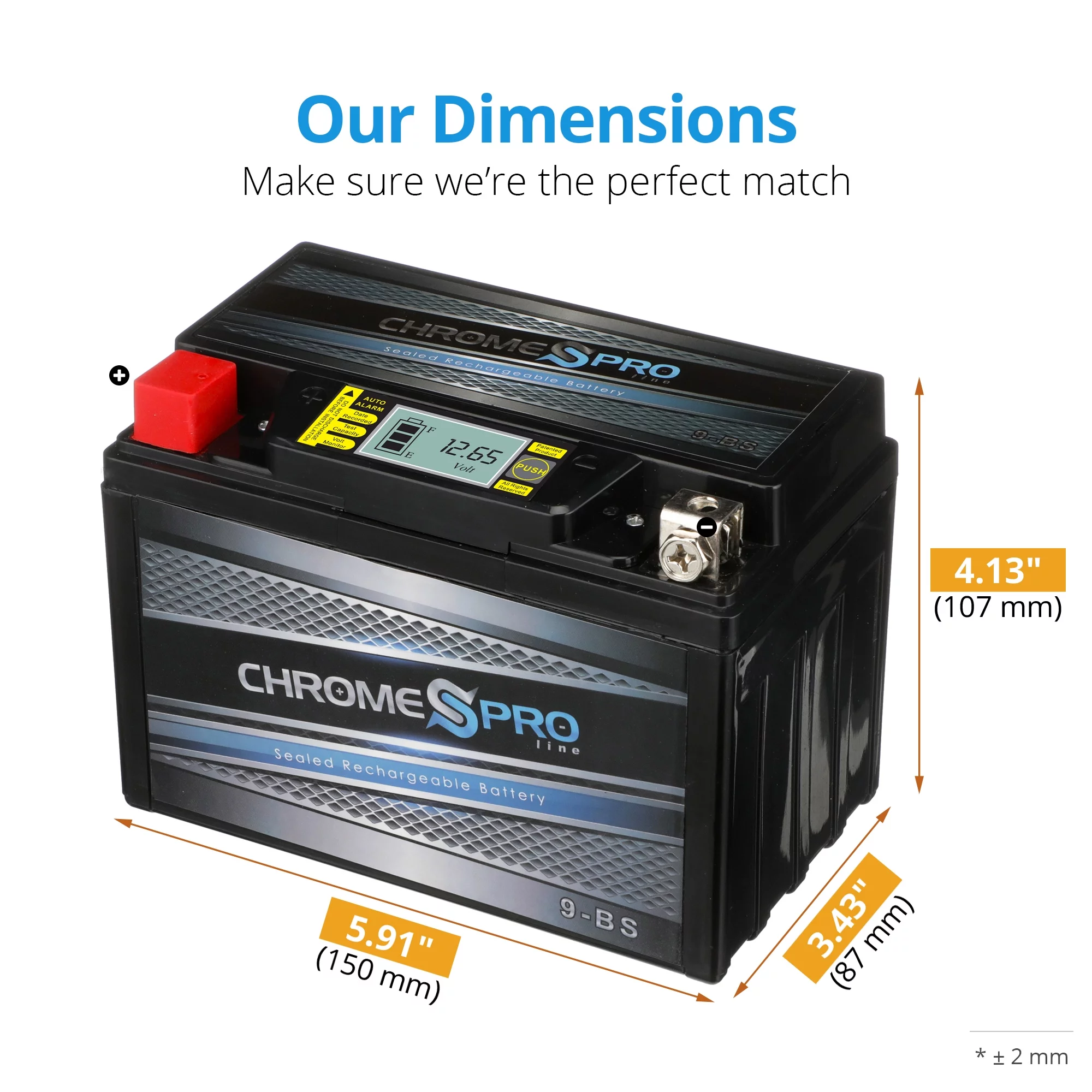 Chrome Pro Battery Ytx9-bs (9-bs 12 Volts,8 Ah, 120 Cca) iGel Motorcycle Battery for Kawasaki Zx600-g, J Ninja Zx-6r 600cc 98-'08