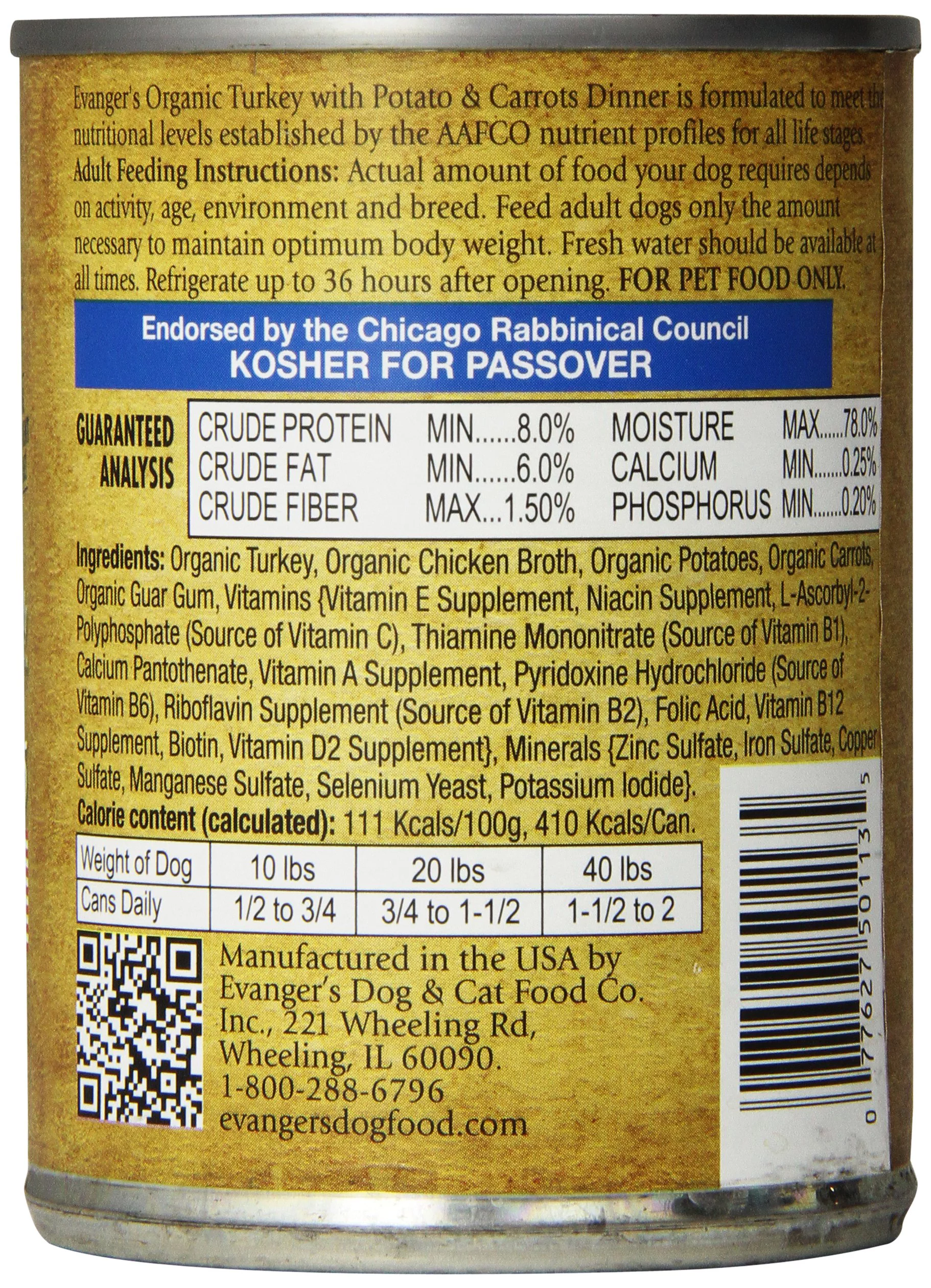 Evanger's Organics Turkey with Potato & Carrots Dinner Canned Dog Food 12.8 oz 12 Pack - PDS-077627501135