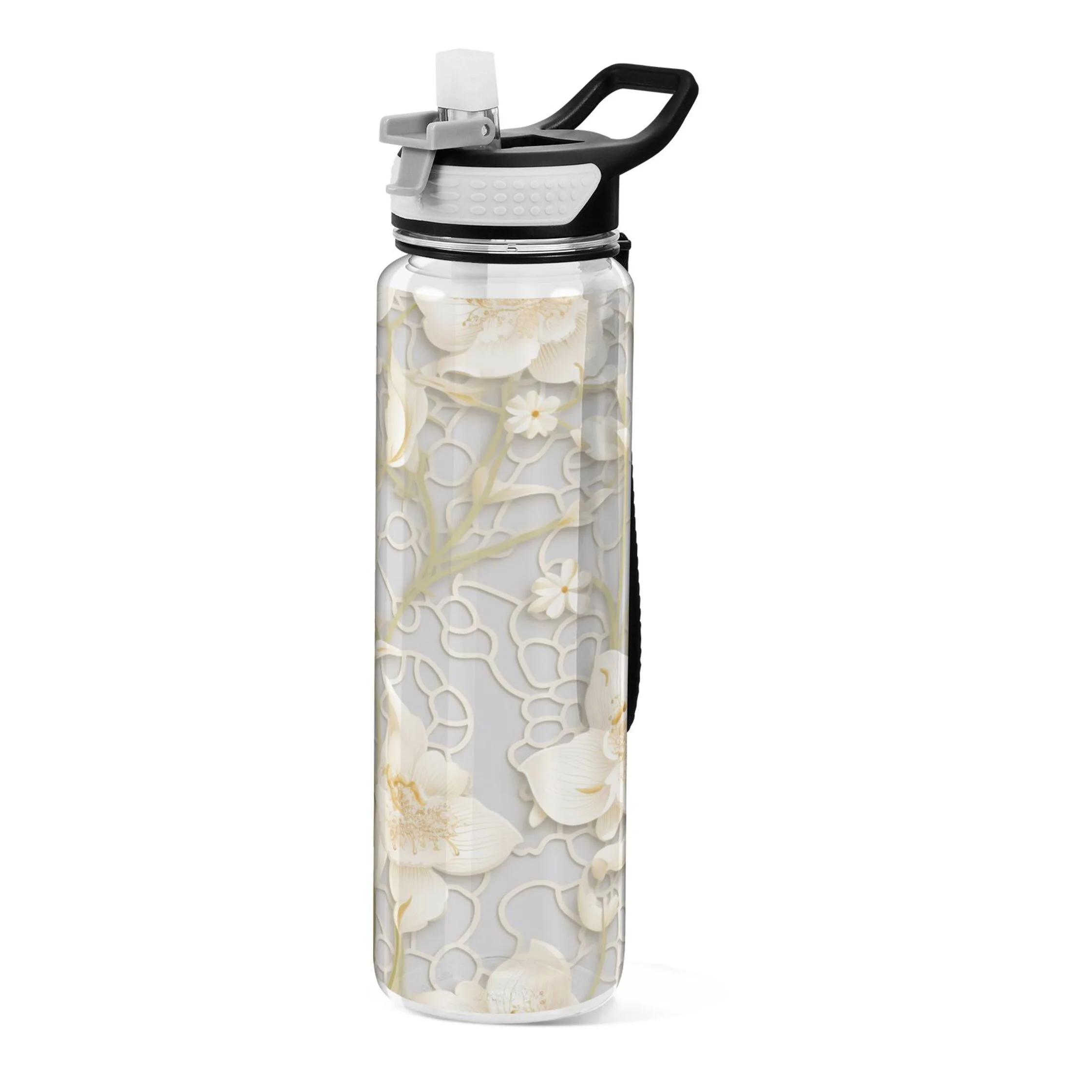 Art Flower 32oz Water Bottles with Straw Tritan Leakproof Sports Bottle BPA Free Clear for Fitness Gym Swimming Cycling