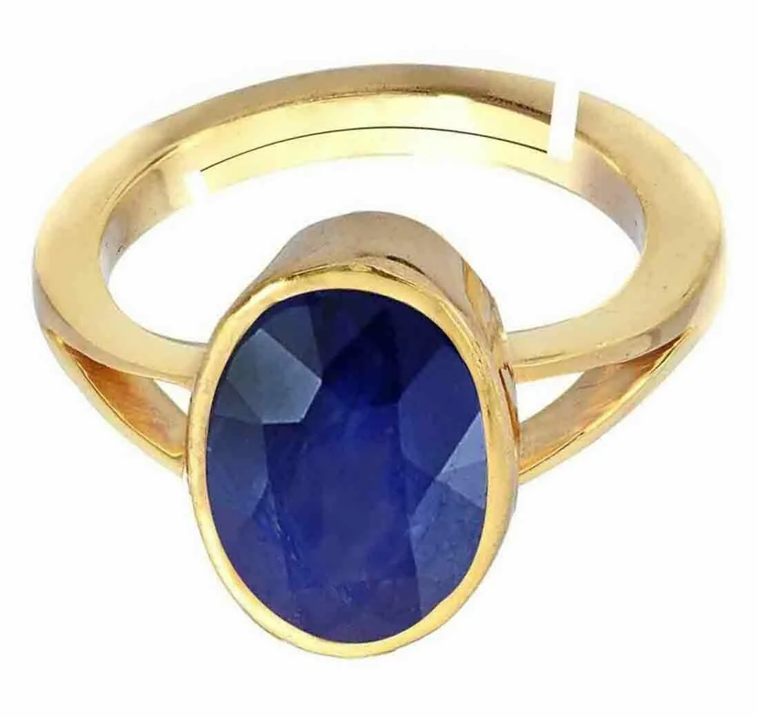 925 Sterling Silver Handmade Certified 7Ct Blue Sapphire Gold Plated Ring  US14