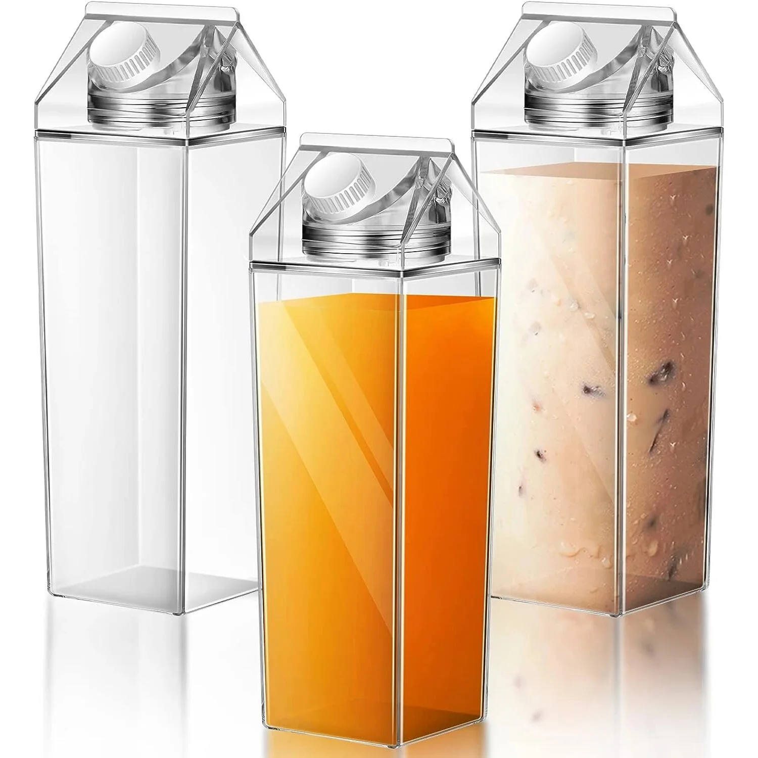 1000ML Milk Carton Water Bottle Plastic Square Milk Coffee Juice Tea Cup Transparent Milk Storage for Outdoor Sports Camping Gym 500-1000ML 3pcs-1000ML