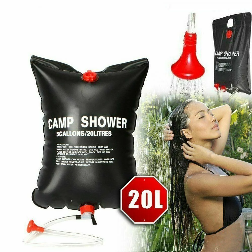 Solar Heated Camping Shower Bag - 20L - Black - 1.1023 - Stay fresh on outdoor adventures!