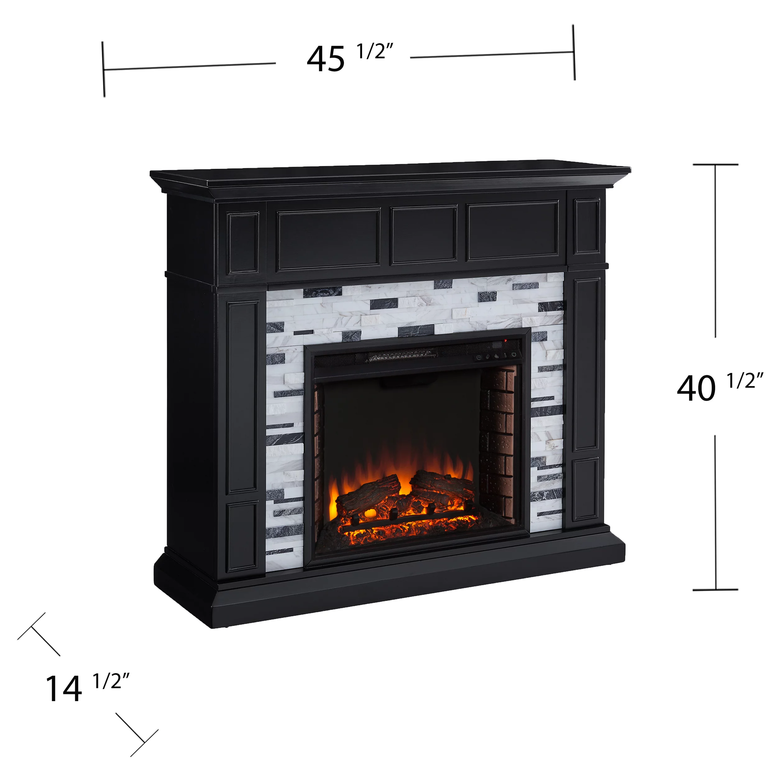 SEI Furniture Frescan Freestanding Marble Electric Fireplace in Black with White and Gray Marble