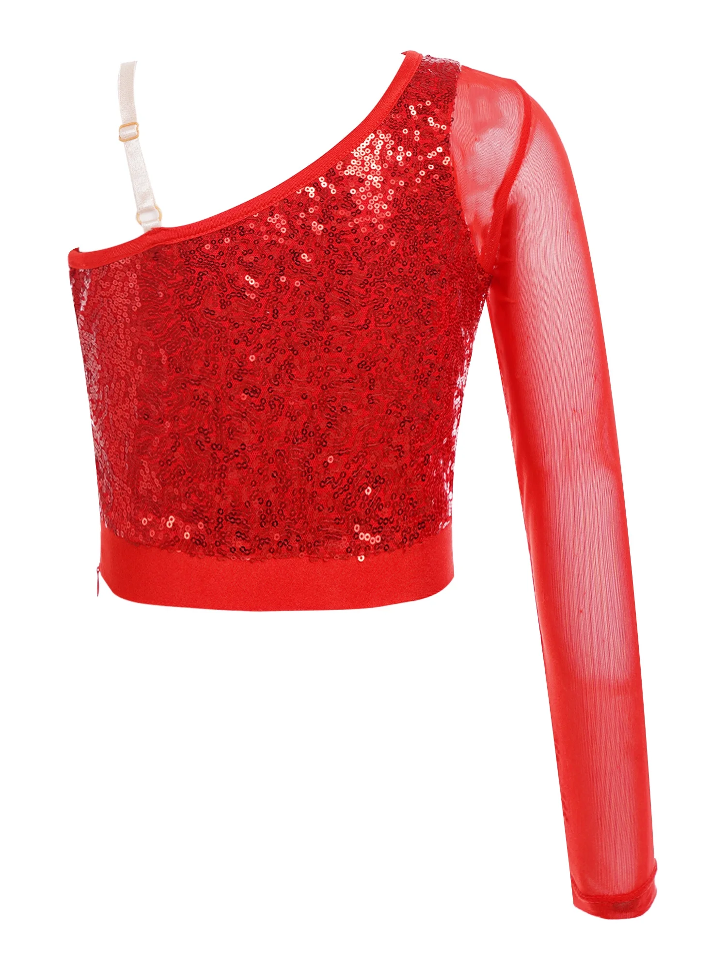 renvena Kids Girls Shiny Metallic Crop Top Long Sleeve Tank Top T-shirt Dance Leotard Gymnastic Hip Hop Jazz Street Size 6-16 Red 12