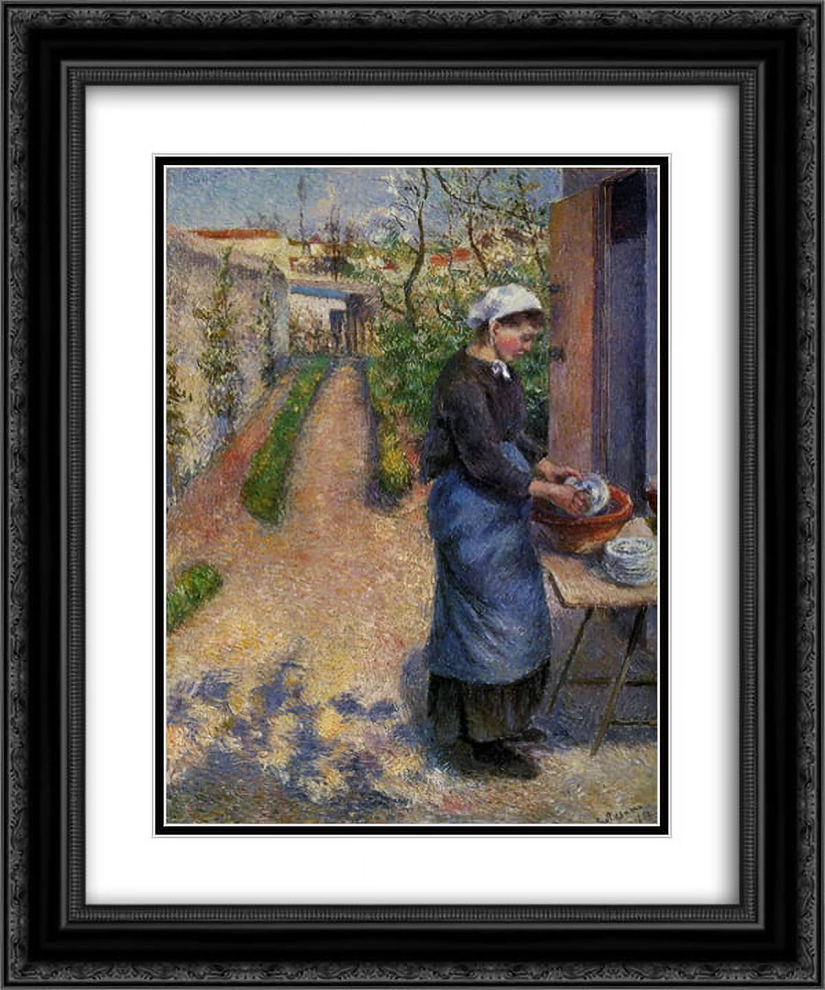 Camille Pissarro 2x Matted 20x24 Black Ornate Framed Art Print 'Young Woman Washing Plates'