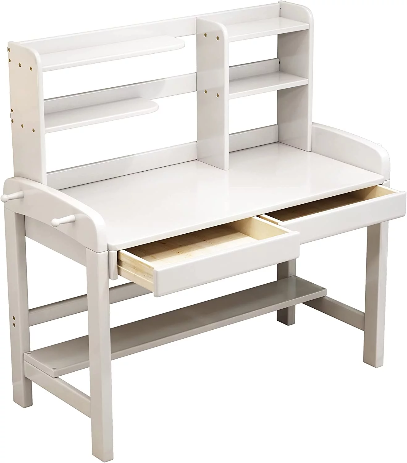 BALANBO Kids Desk with Drawer and Bookshelf Wooden Children’s Media Desk Student's Study Computer Workstation and Writing Table (White)