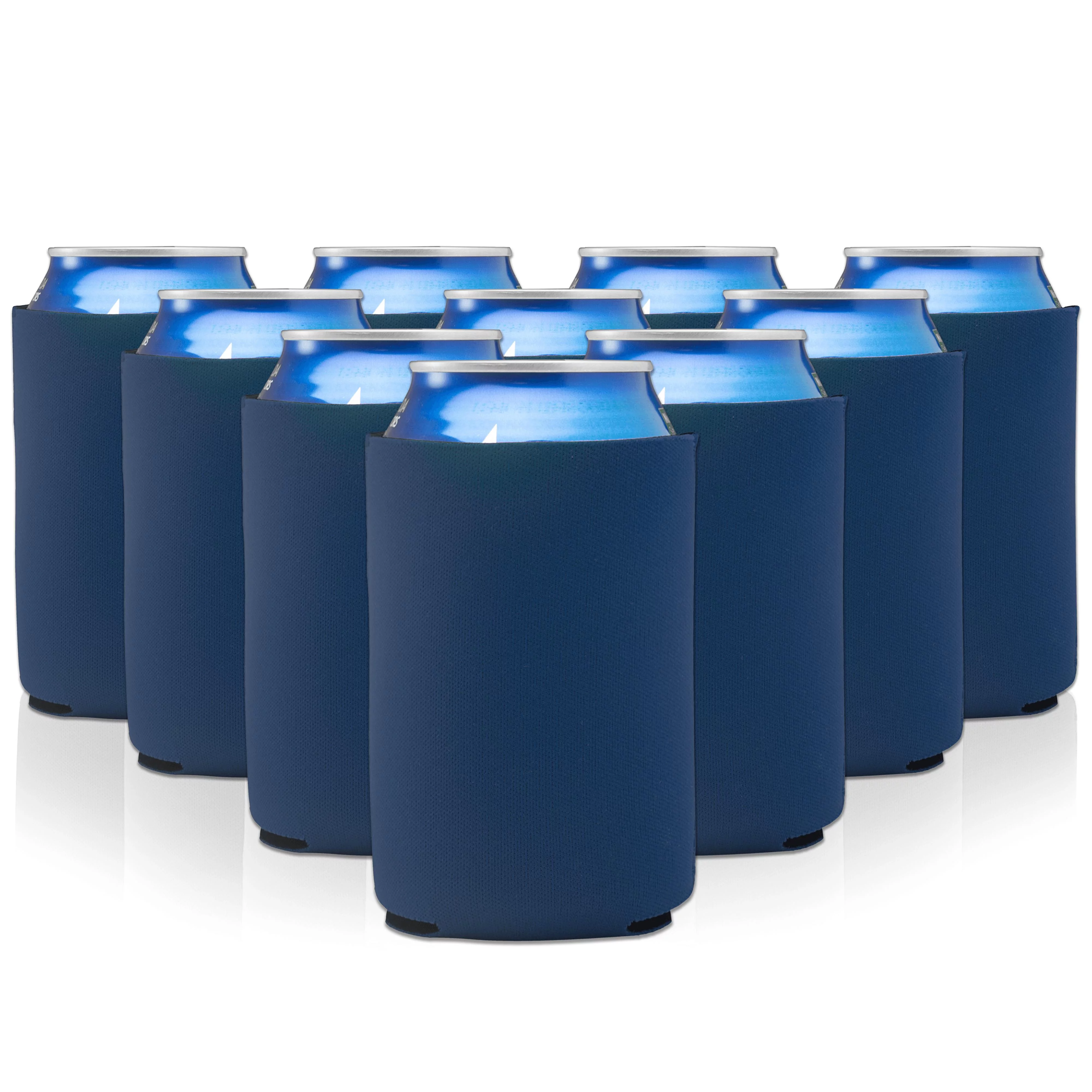 Neoprene Collapsible Can Coolers 12 oz. Set of 10, Bulk Pack - Great for Weddings, Parties, Anniversary, Indoor & Outdoor Events - Navy Blue