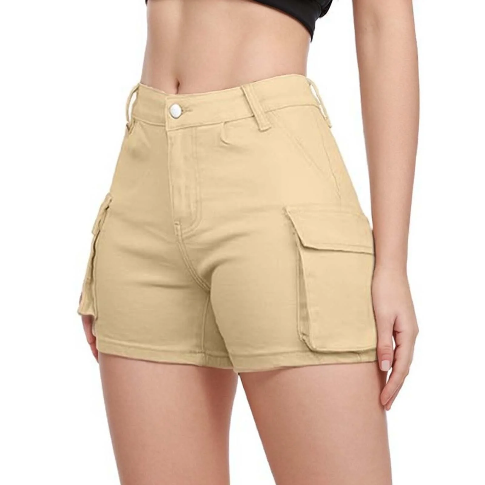 EHQJNJ Female Black Shorts Women Jean Women's High Waist Slim Fit Pocketed Cargo Shorts for Summer Casual Comfort Overall Shorts for Women Women Shorts