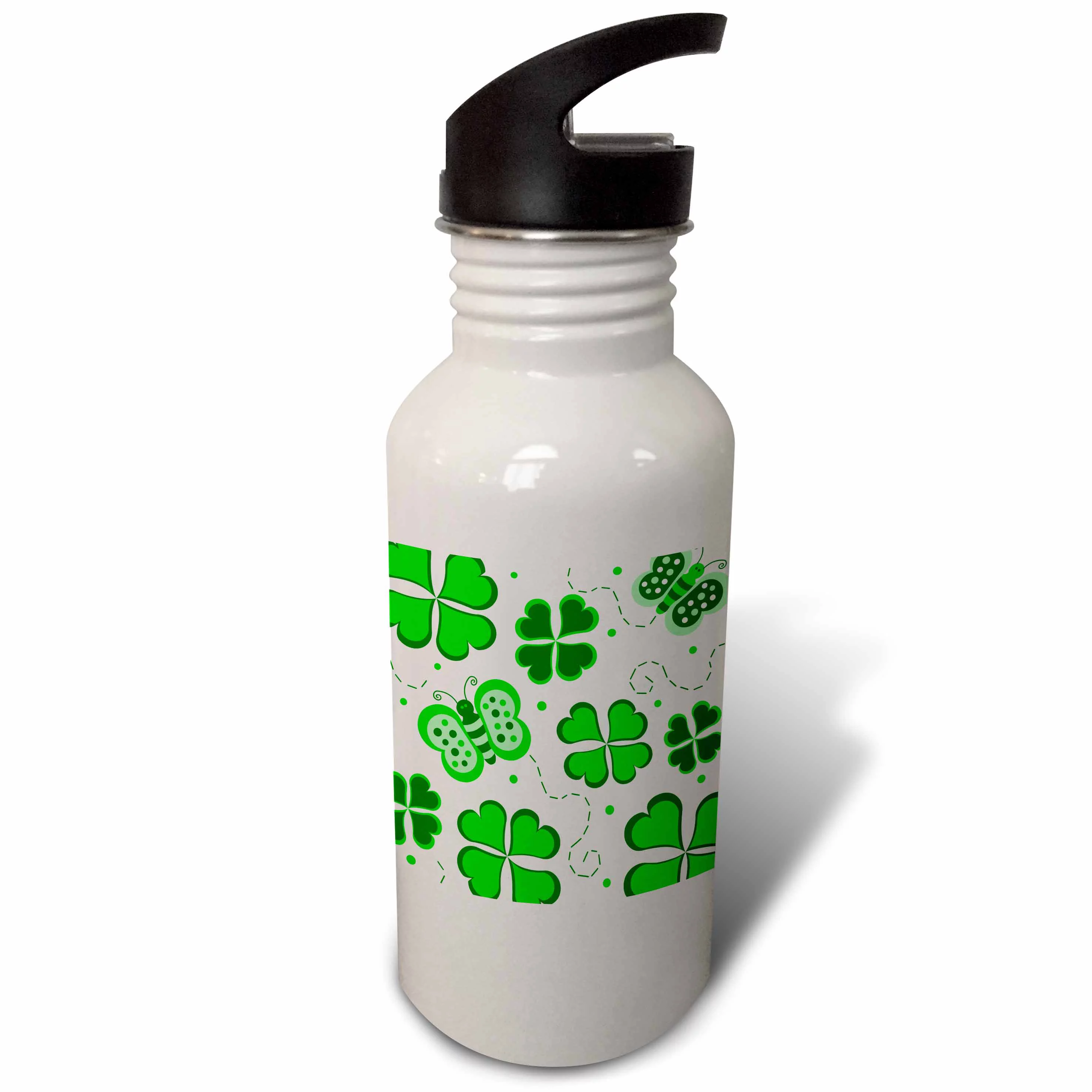 Green and White Butterfly and Shamrock Design 21 oz Sports Water Bottle wb-77558-1