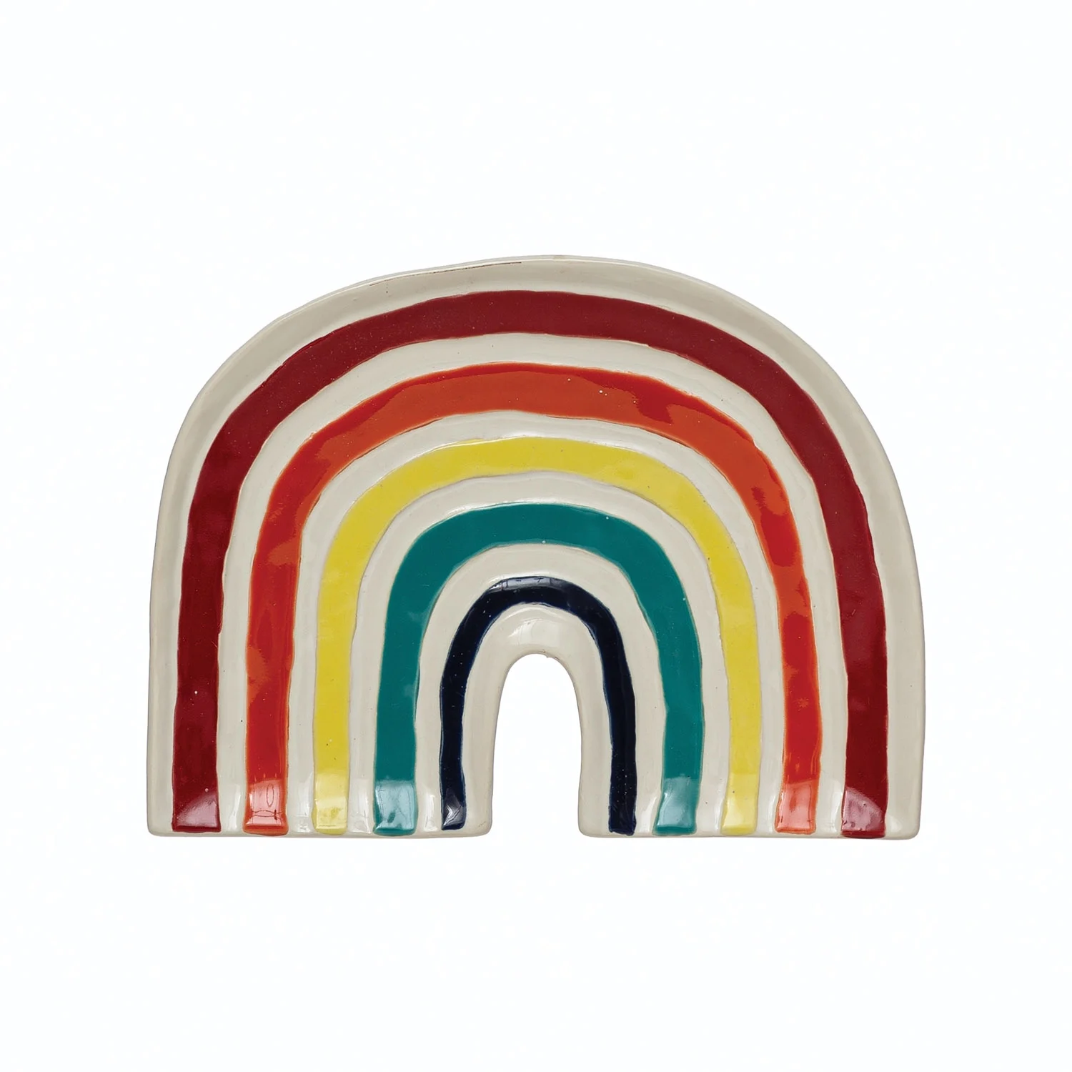 Creative Co-Op Hand-Painted Debossed Stoneware Rainbow Plate