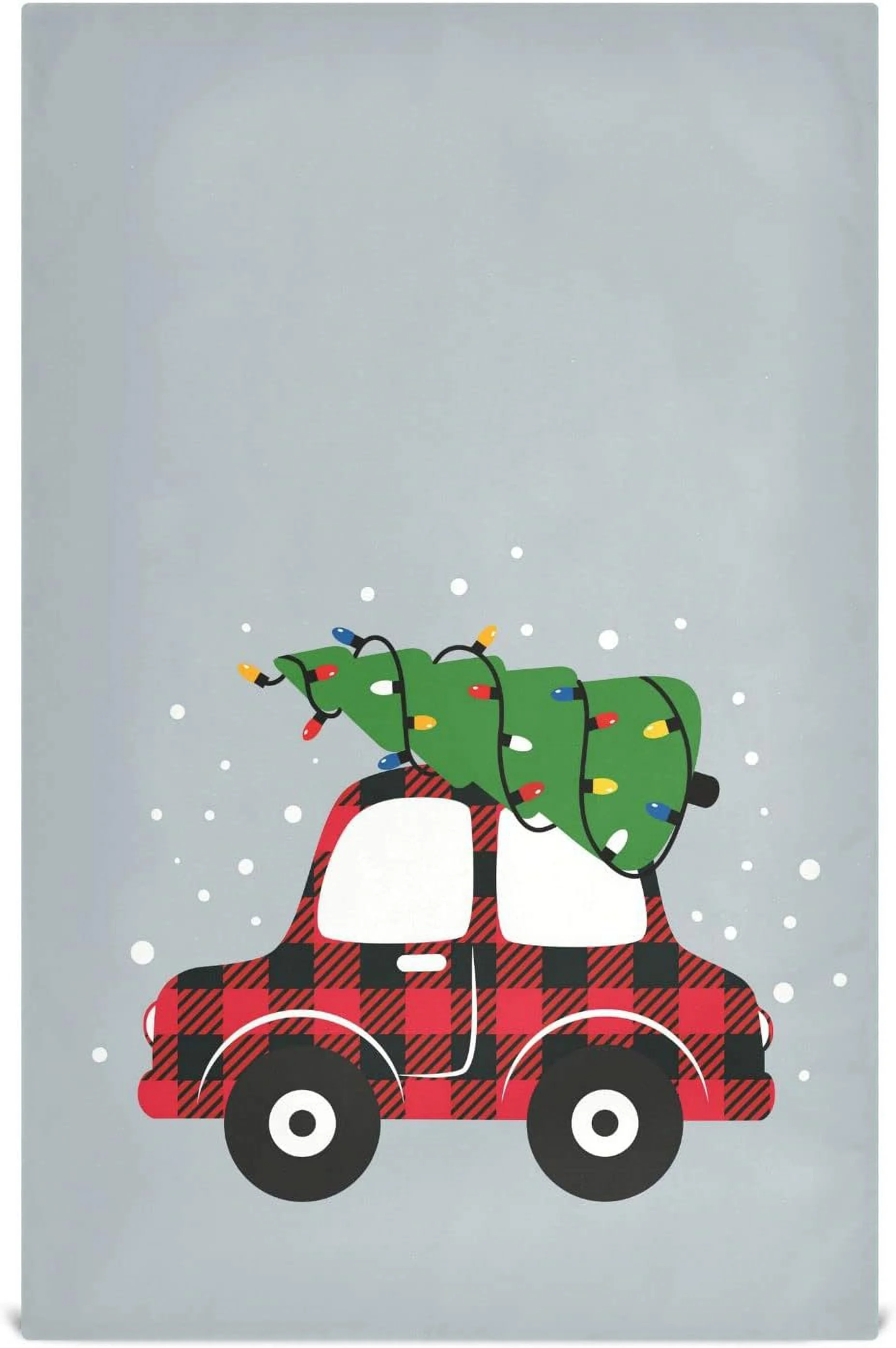 Coolnut Plaid Christmas Car Kitchen Towels Set of 4 Dishcloths Hand Towels Tea Towels Ultra Absorbent for Cleaning Washing Drying Dishes Tableware 28'' x 18''