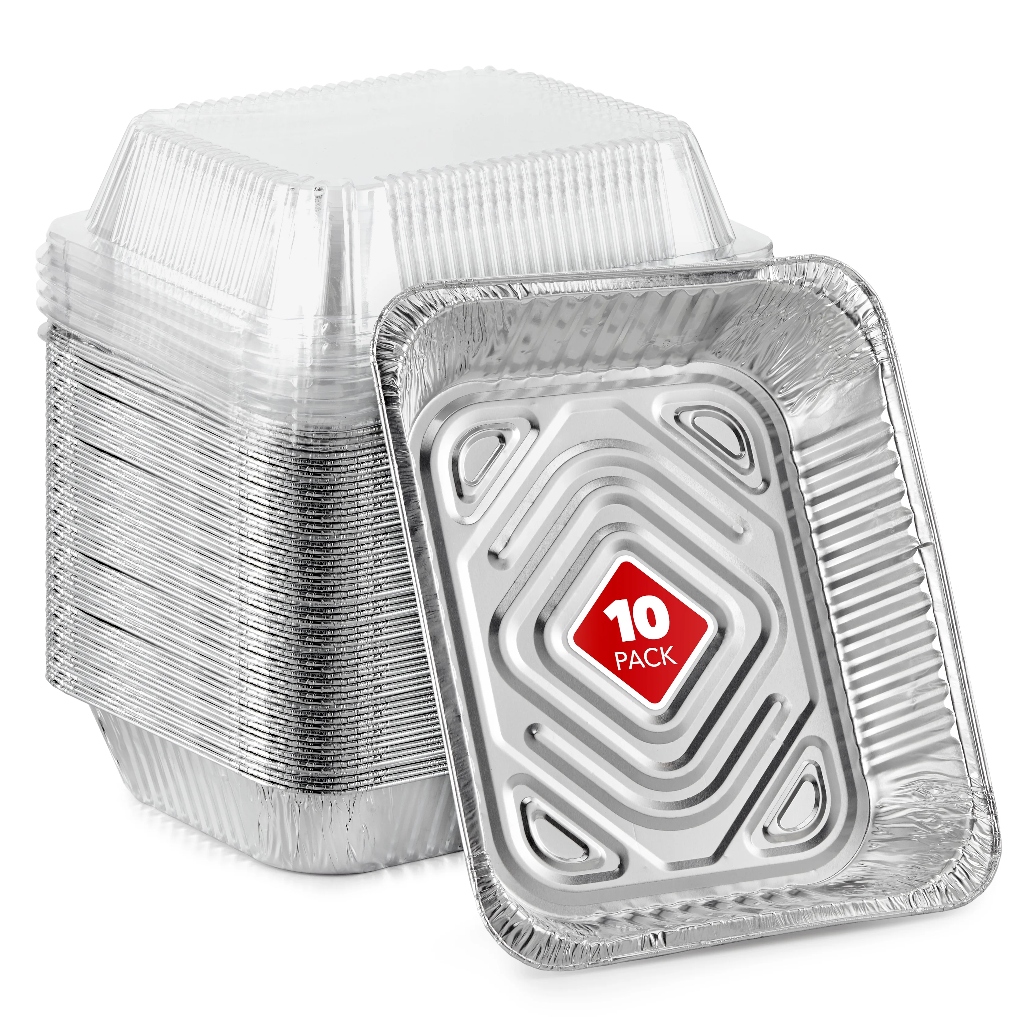 Stock Your Home 9x13 Disposable Baking Pan with Lid (10 Pack) Heavy Duty Aluminum Cake Pans with Lids, Clear Plastic Cover, Food Container for Lasagna, Casserole, Brownie, Rectangular Sheet Tray