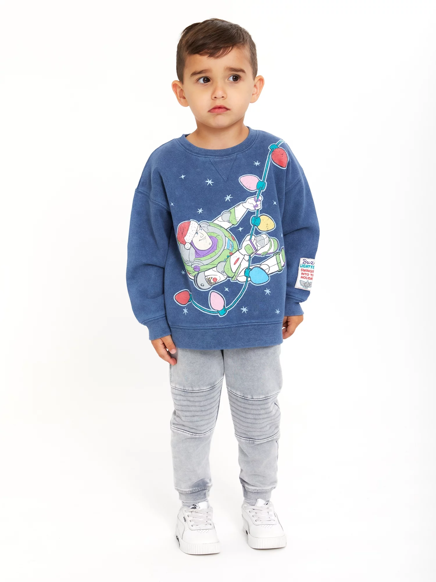 Toy Story Baby and Toddler Boys Buzz Lightyear Festive Crewneck Sweatshirt, Sizes 12M-5T
