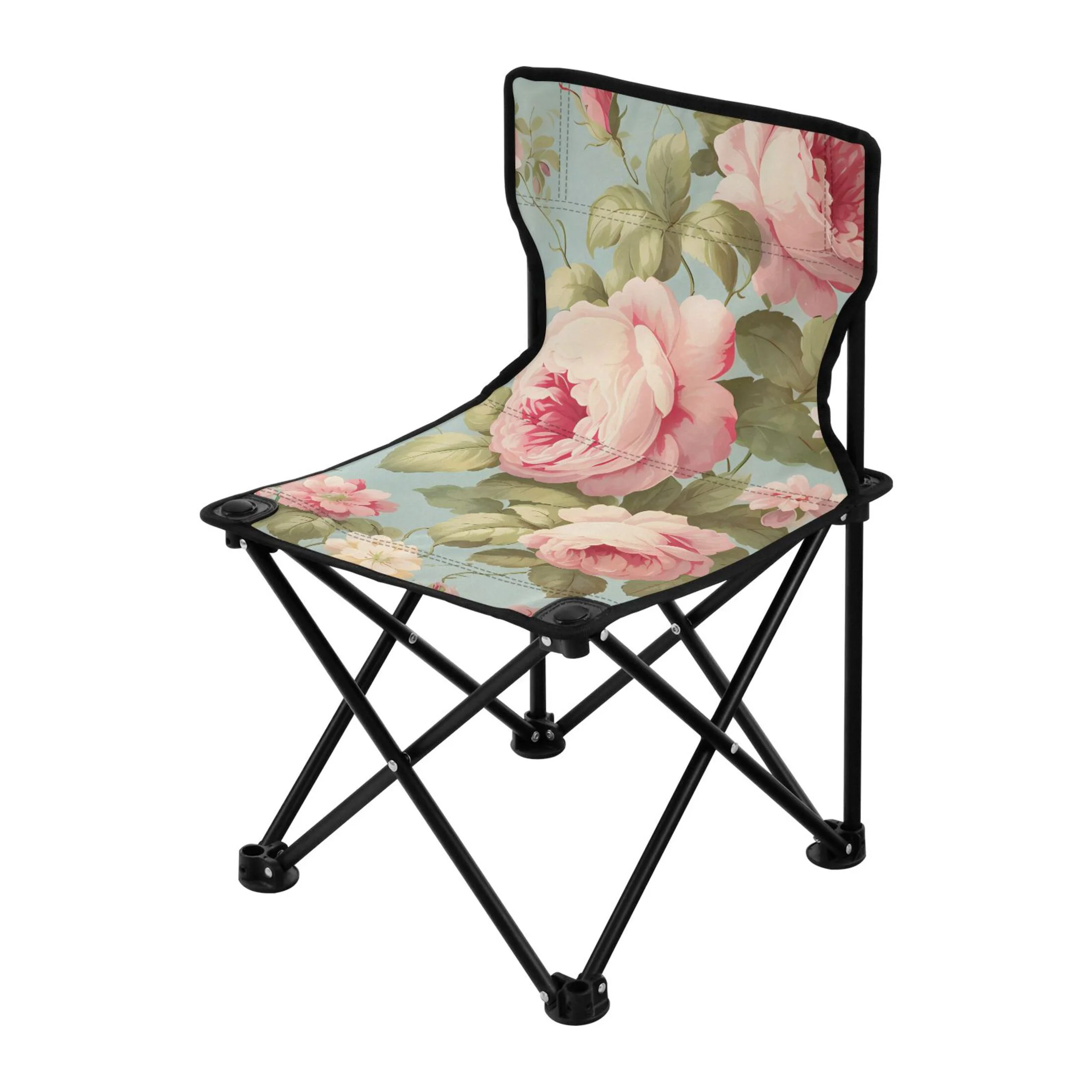 Leaves and Flowers Pink Portable Camping Chair Outdoor Folding Beach Chair Fishing Chair Lawn Chair with Carry Bag Support to 220LBS