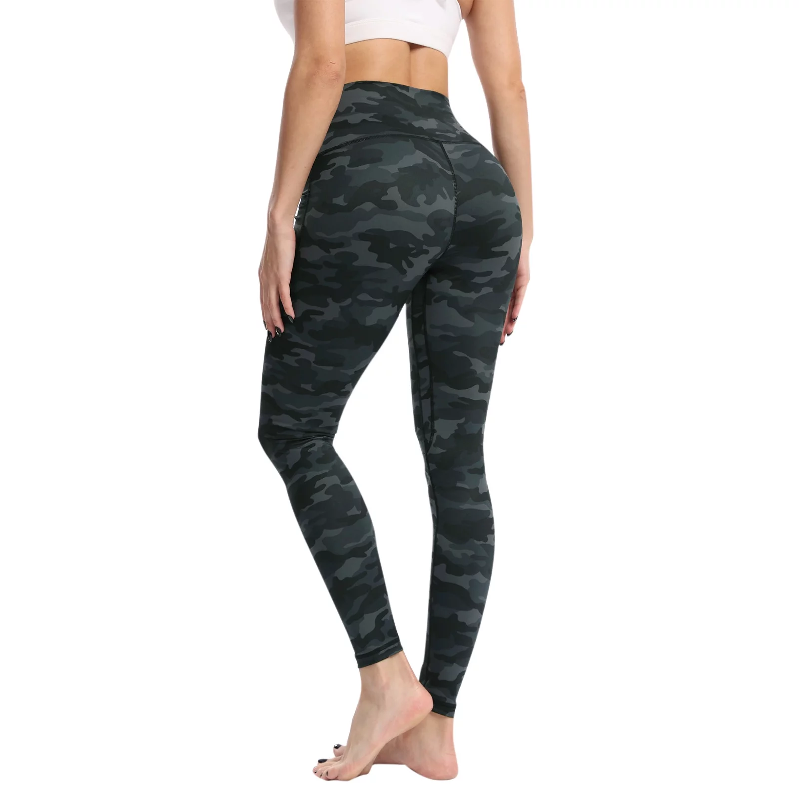Women's Ultra Fine Brushed Camouflage Printed Yoga Pants With Pockets High Waist And Thin Fitness Sports Yoga Pants(M M)
