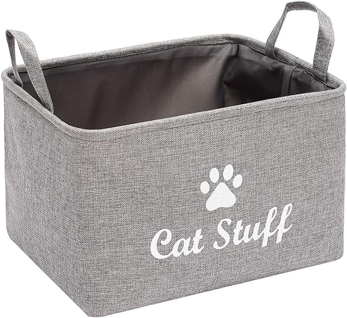 Morezi Cat Toy Box Baskets Storage Small Collapsible pet Toys bin with Handles, Perfect for Collect pet chew Rope, Blankets, leashes and Diaper - Grey - Cat - L