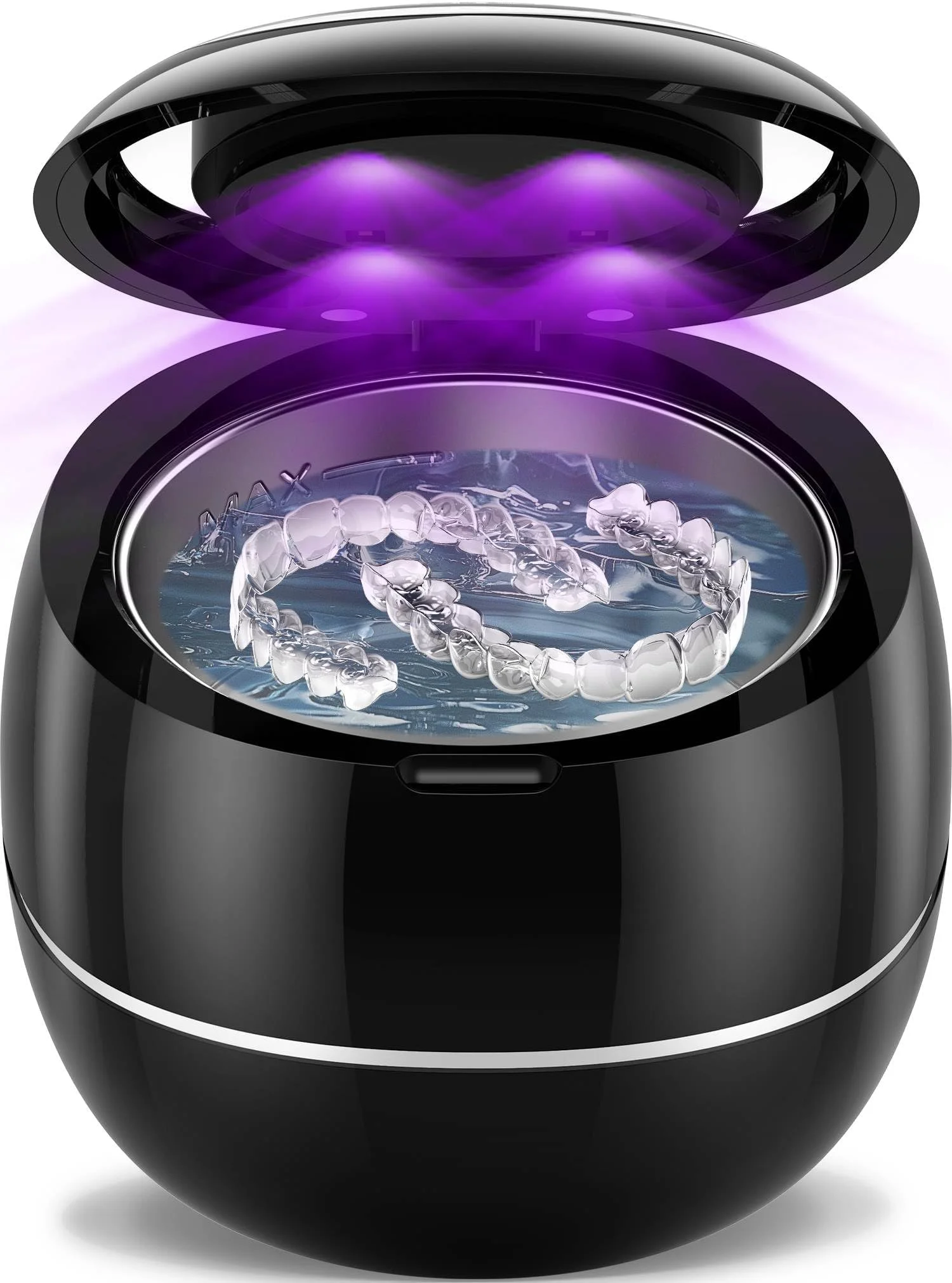 Ultrasonic Retainer Cleaner Machine for Dentures, Jewelry, Mouth Guard Cleaner, Night Guard Cleaner, 30W Ultrasonic Cleaner Retainer, 43kHz Sonic Cleaning Machine for Aligner, Dental Appliance (Black)