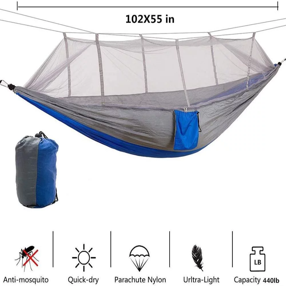 DFITO Camping Hammock with Mosquito Net Lightweight Double Hammock Portable Hammocks for Indoor Outdoor Hiking Camping Backpacking Travel Backyard Beach,Gray