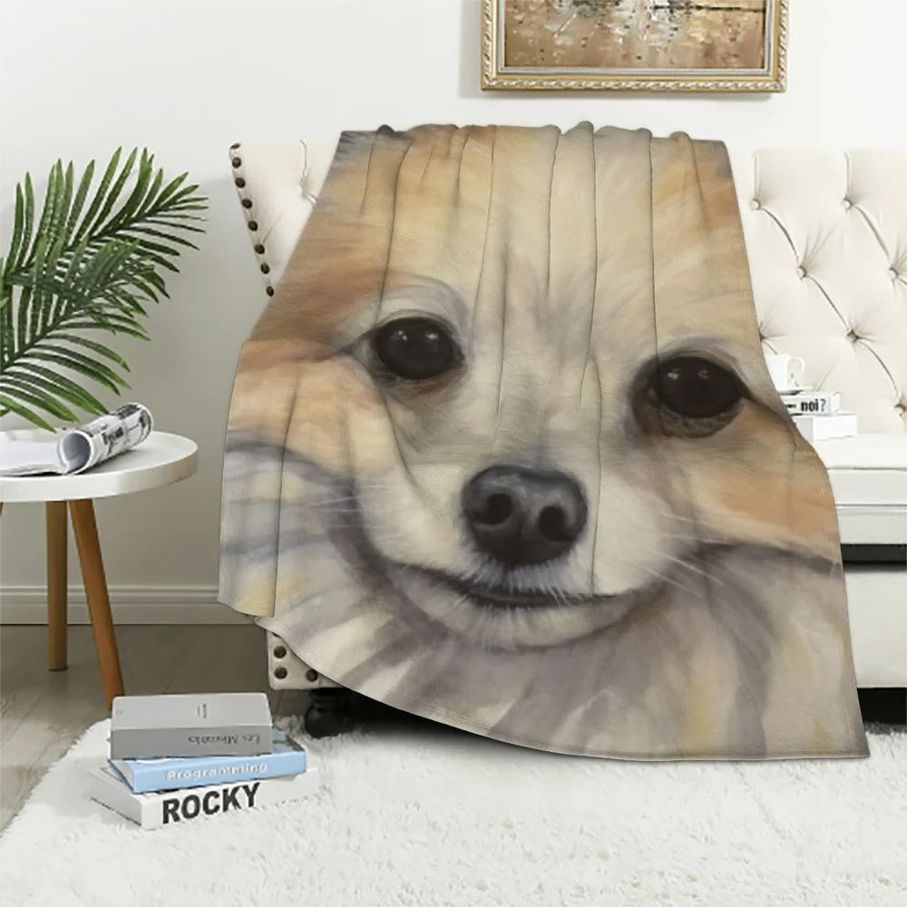EastSmooth Moving Flannel Blankets,Pomeranian Watercolor Pom Puppy Dog Cute Animal Painting Throw Blanket for Winter Bedroom, Air Conditioning Blanket and Thick Wrinkle-Resistant