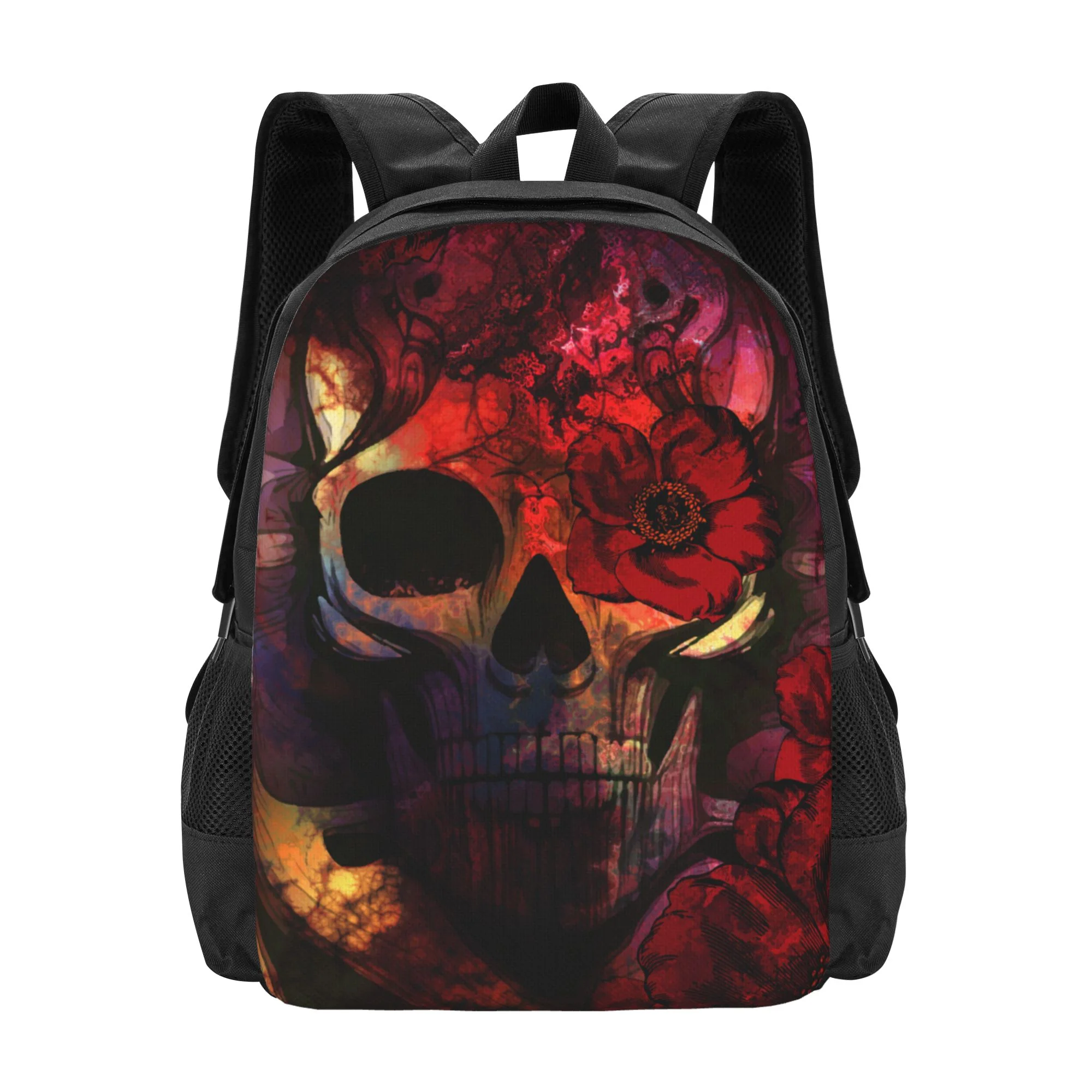 DouZhe Lightweight Backpack, Colorful Floral Skull Bones Prints Travel Outdoor Hiking Bag School Bookbag Casual Daypack Backpacks for Women Men