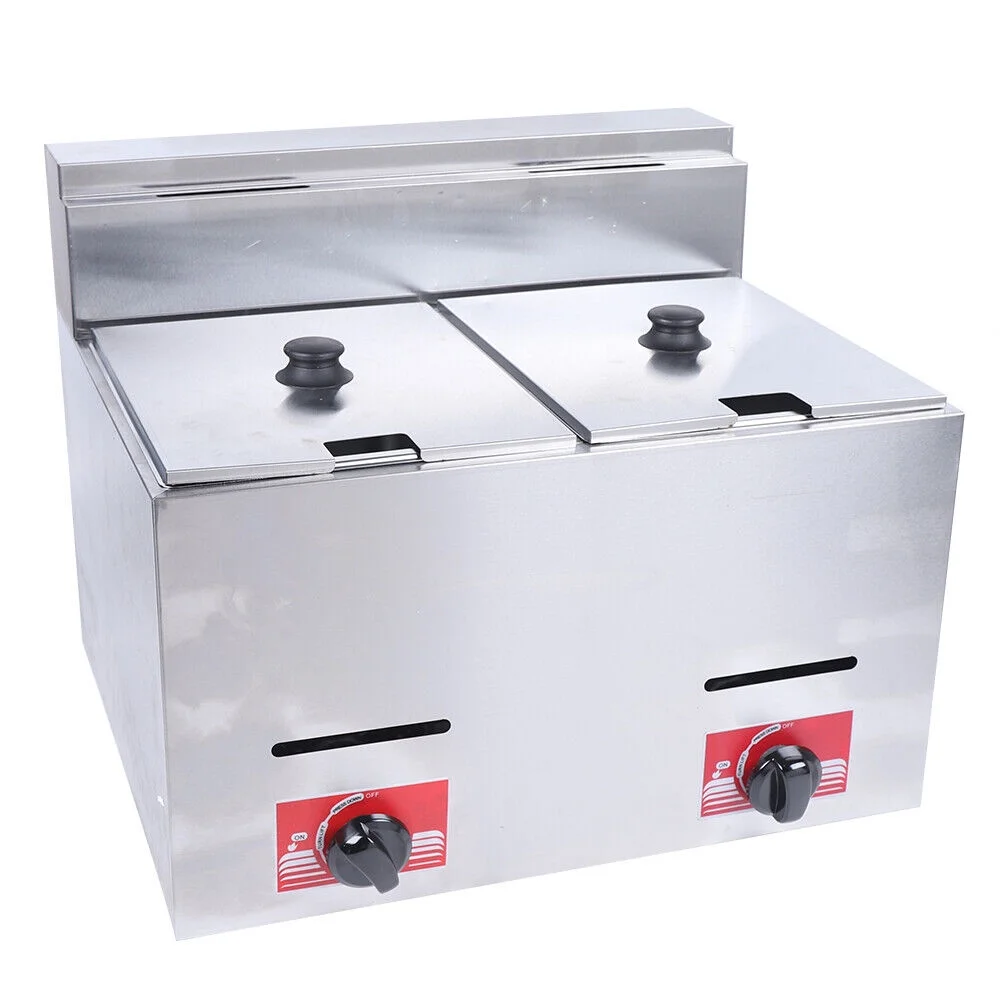 MIDUO Commercial Countertop Gas Fryer with Double Basket Stainless  Countertop Fryer 6L