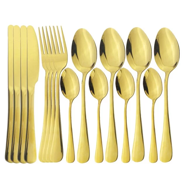 ACMDL  Stainless Steel Tableware Fork Spoon Knife Dinner Set Kitchen Black Cutlery Set Silverware 16Pcs