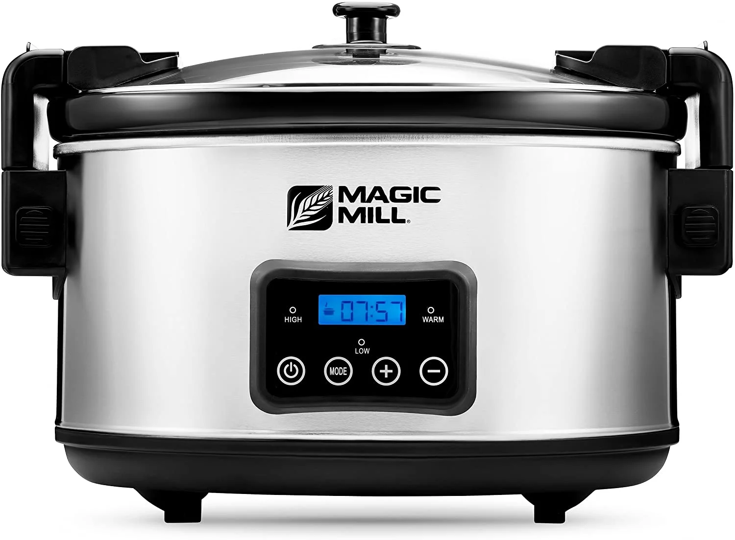 Magic Mill 8.5 Quart Slow Cooker Crock Pot, Digital Programmable, 20 Hour Timer, 3 Cooking Settings, Locking Lid for Easy Transport, Dishwasher Safe