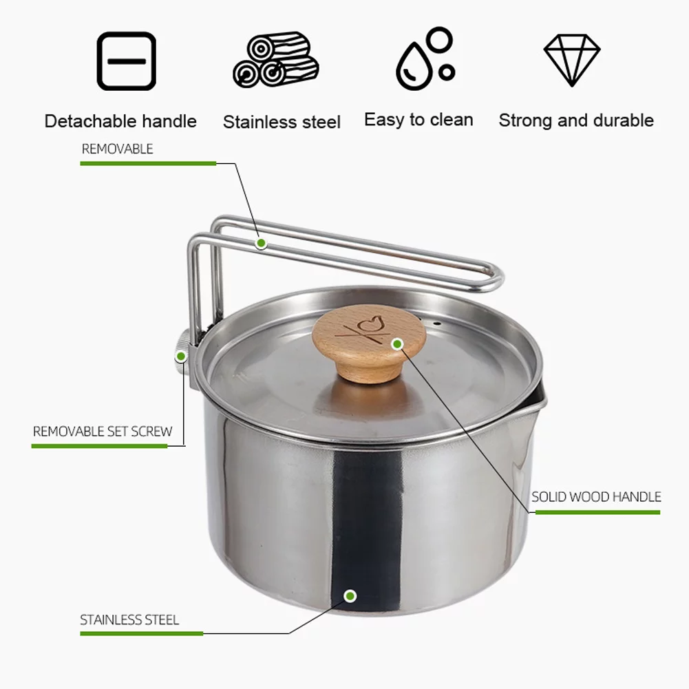 Meterk Stainless Steel Kettle Outdoor Camping Pot Portable Mountaineering Trekking Cooking Tool Travel Hiking Cookware Equipment