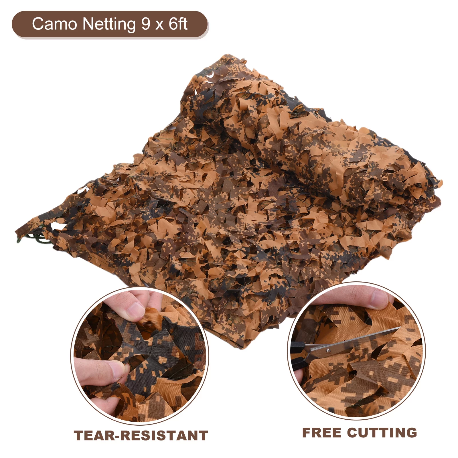 Camo Netting, Camouflage Net, 9 x 6ft Quiet Hunting Blinds for Sunshade Camping Shooting Hunting Desert Camo