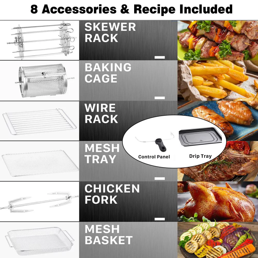 FOOING 16 in 1 Air Fryer Toaster Oven 14L Capacity 15 QT with 8 Accessories & Recipe