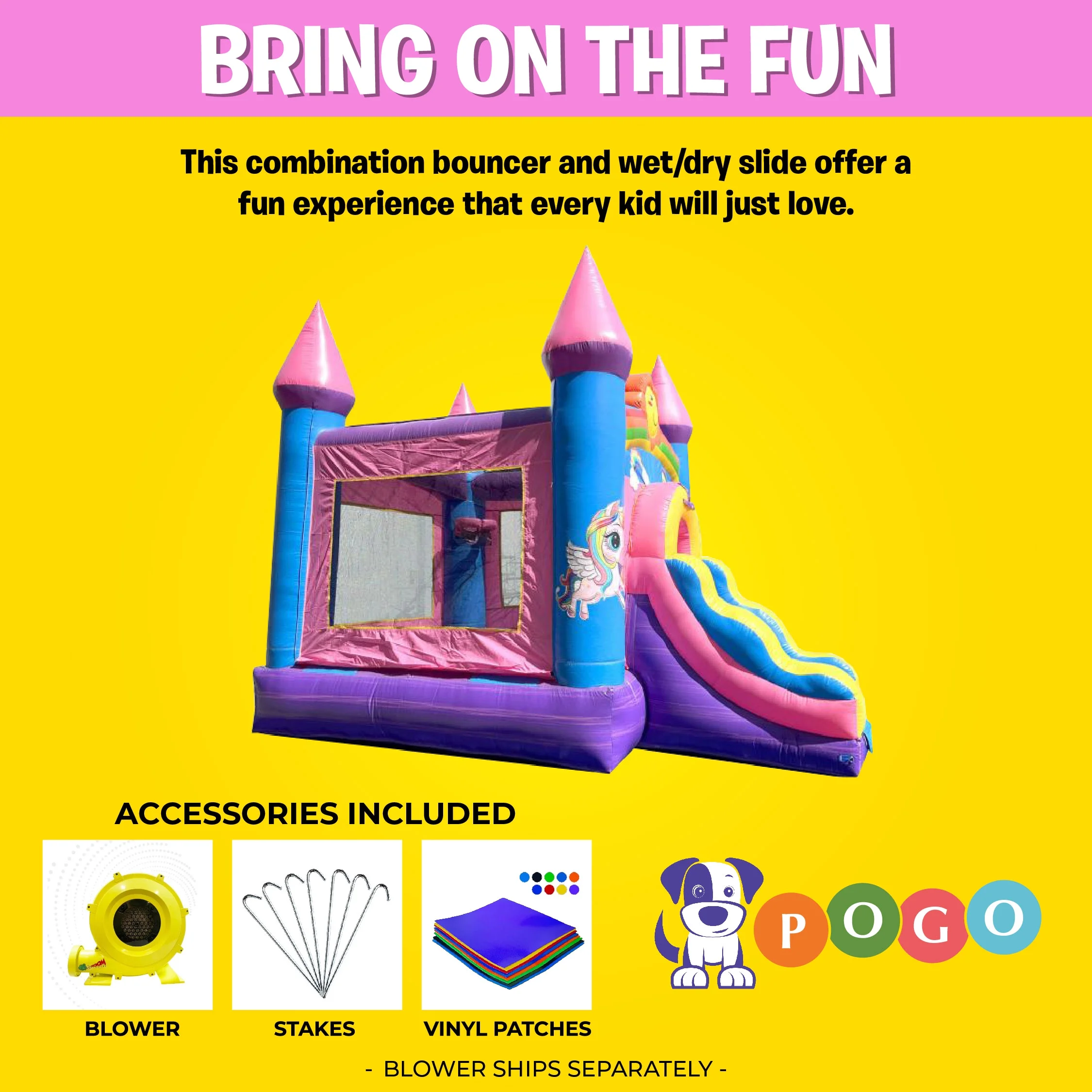 Pogo Bounce House Crossover Bounce House with Slide, Pink Smiley Face