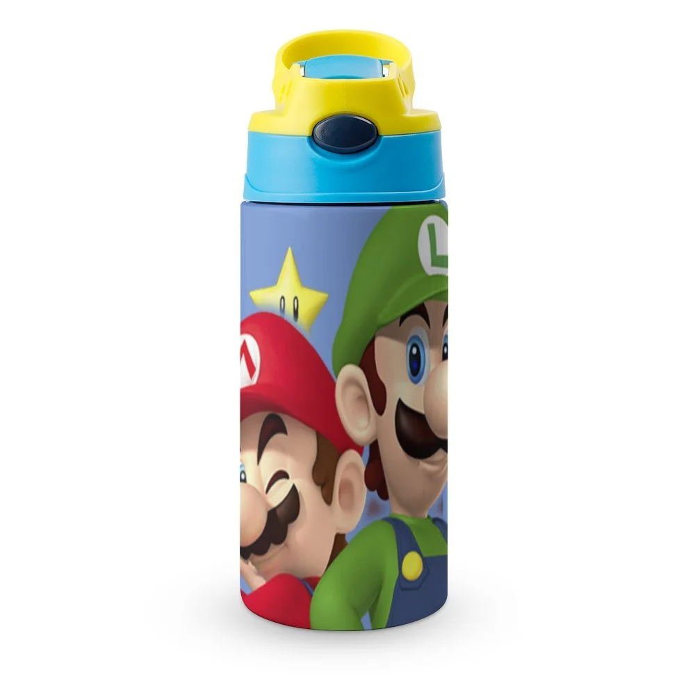 Super Mario Luigi Kid's Insulated Water Bottle With Straw Vacuum Stainless Steel Cup Leak-Proof Children Toddler Thermoses