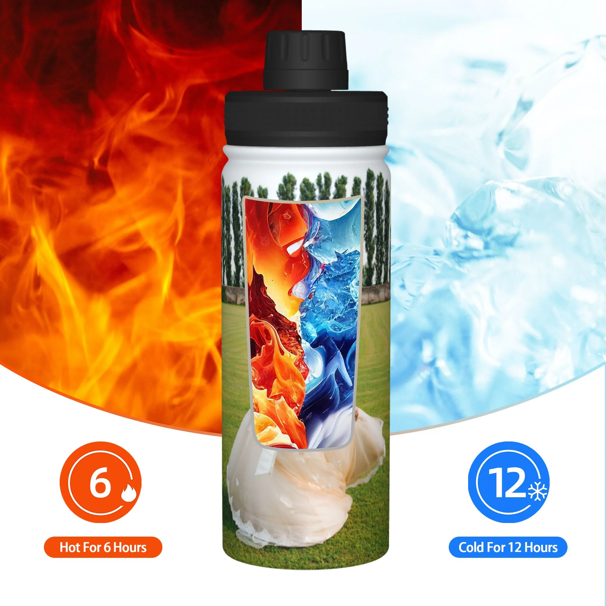 Personalized Custom Picture Sports Water Bottle, 18 oz, Hot & Cold Double Walled Insulated Thermos.