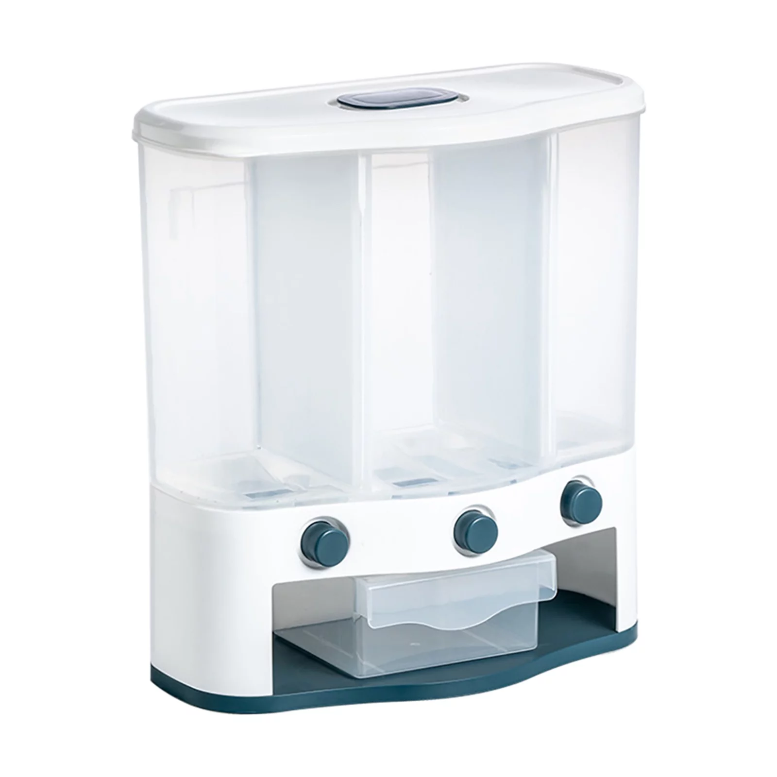 6L Dry Food Dispenser with Lid, Visible 3-Grid  PP Plastic Cereal Grain Storage Container Box with Measuring Cup for Kitchen Storage Clear