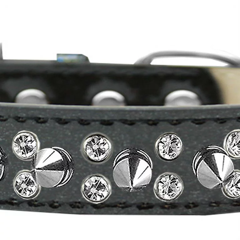 Double Crystal and Silver Spikes Dog Collar