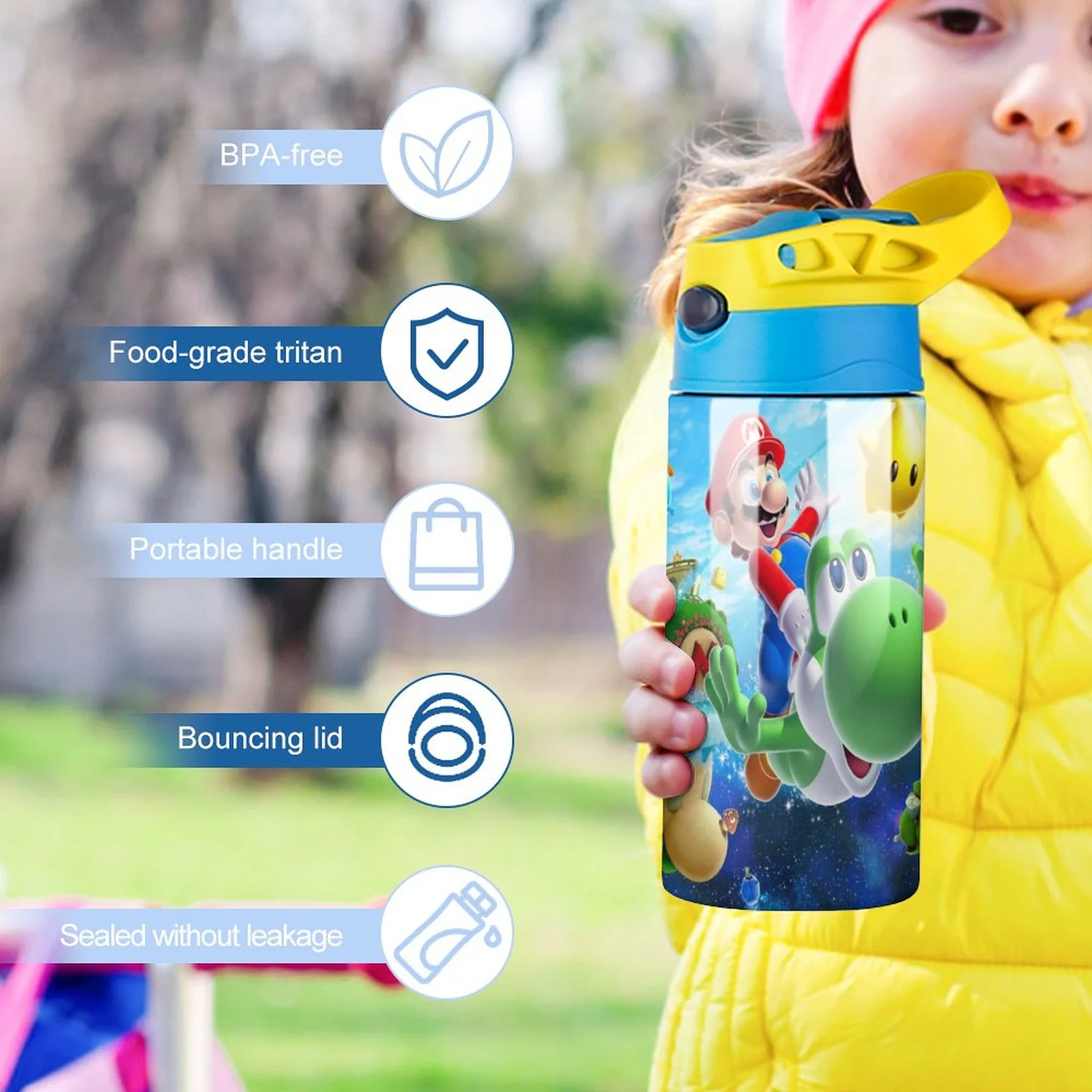 Super Mario Galaxy Kid's Insulated Water Bottle With Straw Vacuum Stainless Steel Cup Leak-Proof Children Toddler Thermoses