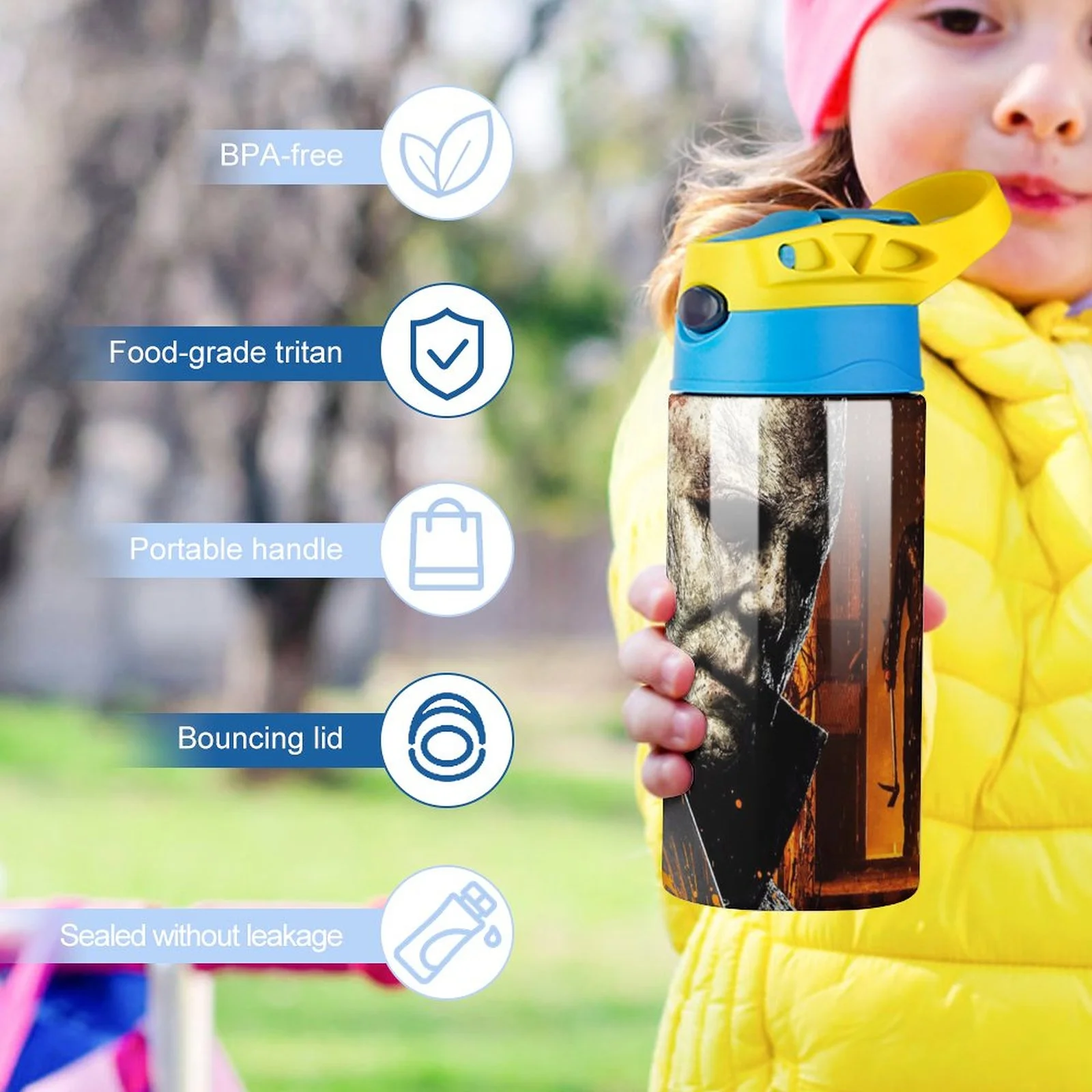 Michael Myers Kills Kid's Insulated Water Bottle With Straw Vacuum Stainless Steel Cup Leak-Proof Children Toddler Thermoses