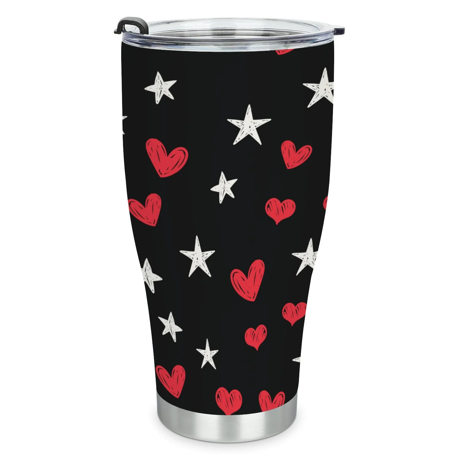 Hidove Stainless Steel Tumbler, Heart and Star Doodles Seamless Pattern 30oz Leak Proof & Stainless Steel Bottle for Hot & Cold Drinks - Coffee Travel Mug, Water Metal Canteen, Thermal Cup