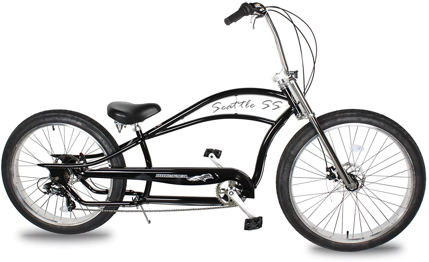 Micargi Seattle SS 7 Speed Cruiser Bicycle Black Color with White Plate