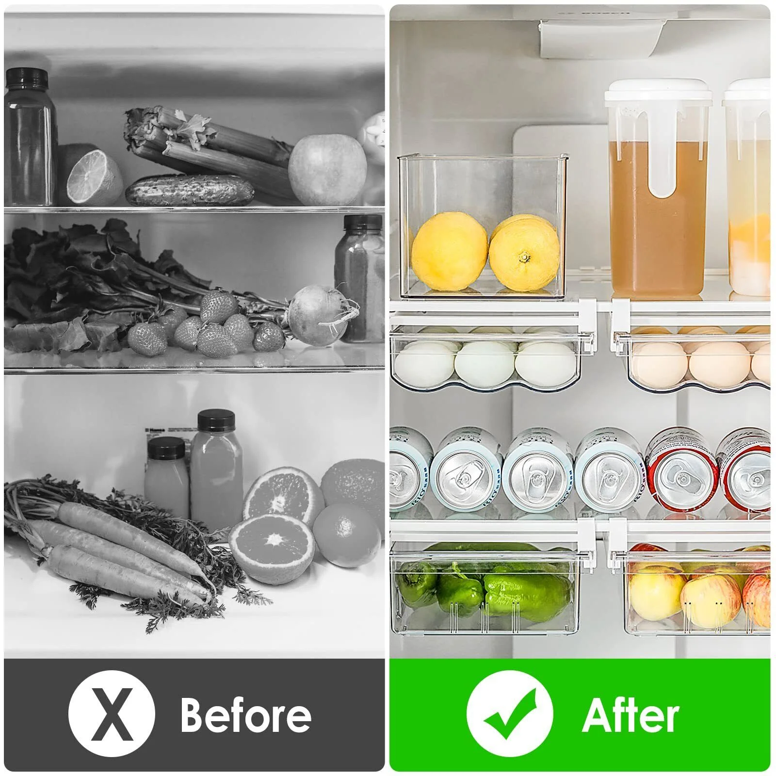 Jahy2Tech Auto Scrolling Refrigerator Egg Drawer,Large Capacity Egg Holder Tray for Refrigerator,Adjustable Clear Egg Storage Container Fit Fridge Shelf Under 0.6